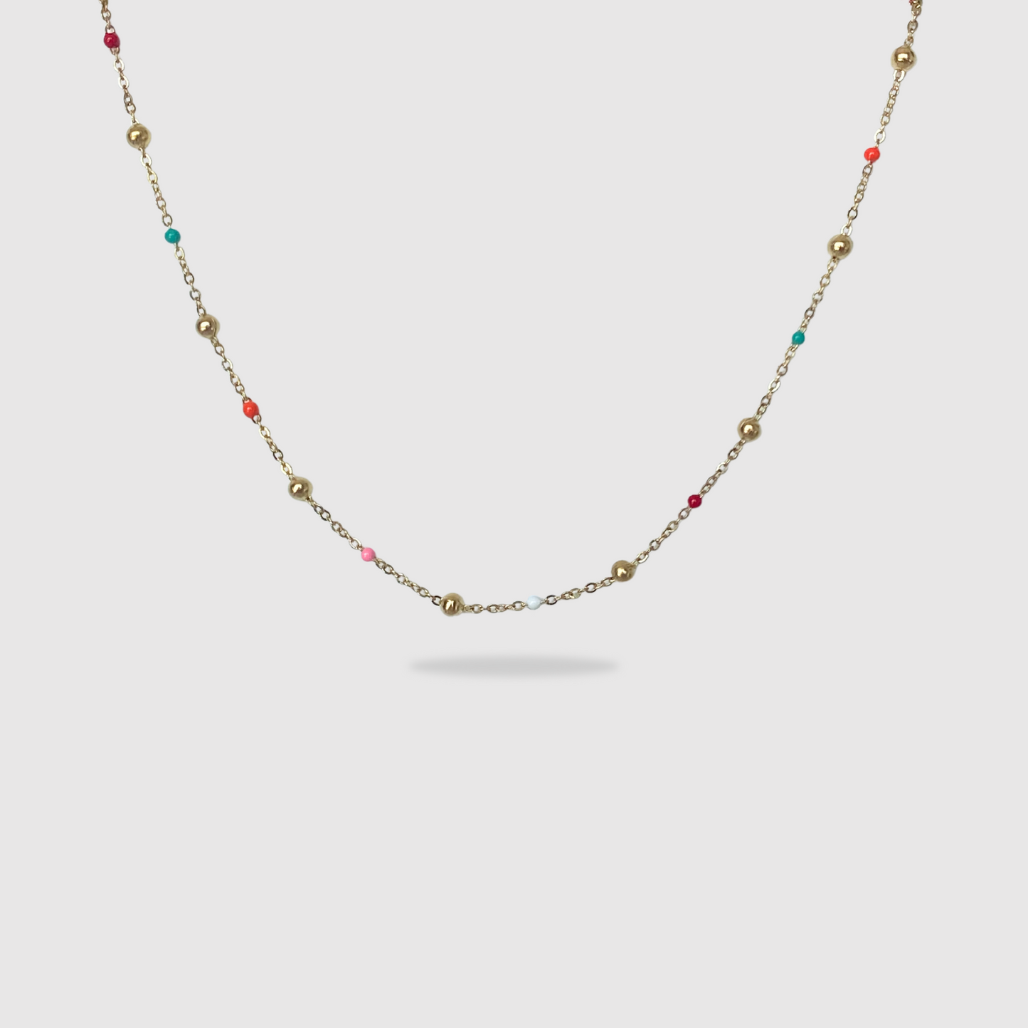 Collier Fabulinda-perles, Acier inoxydable, perles multicolores, ajustable, couleur or