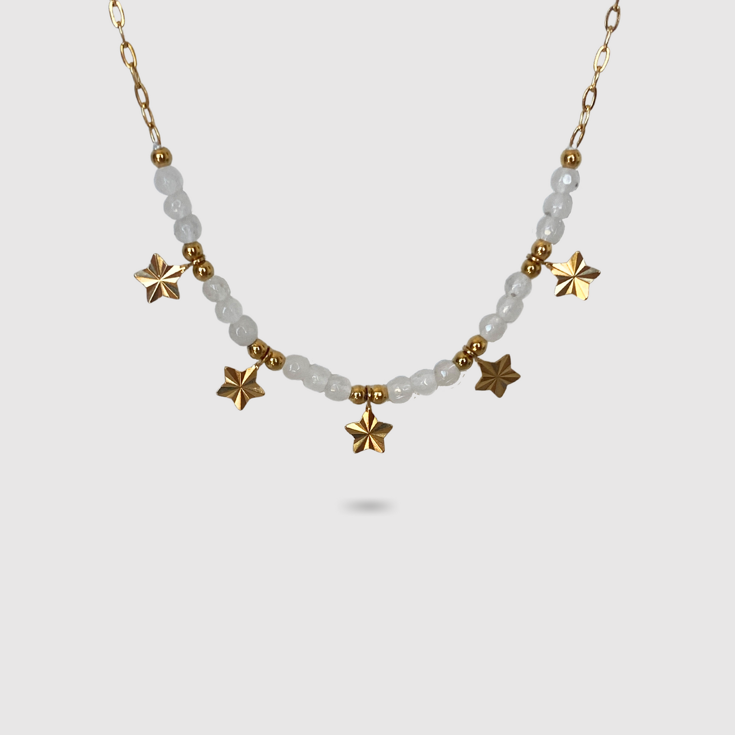 Collier Stellina-perles, acier inoxydable, étoiles, perles blanches, couleur or, ajustable