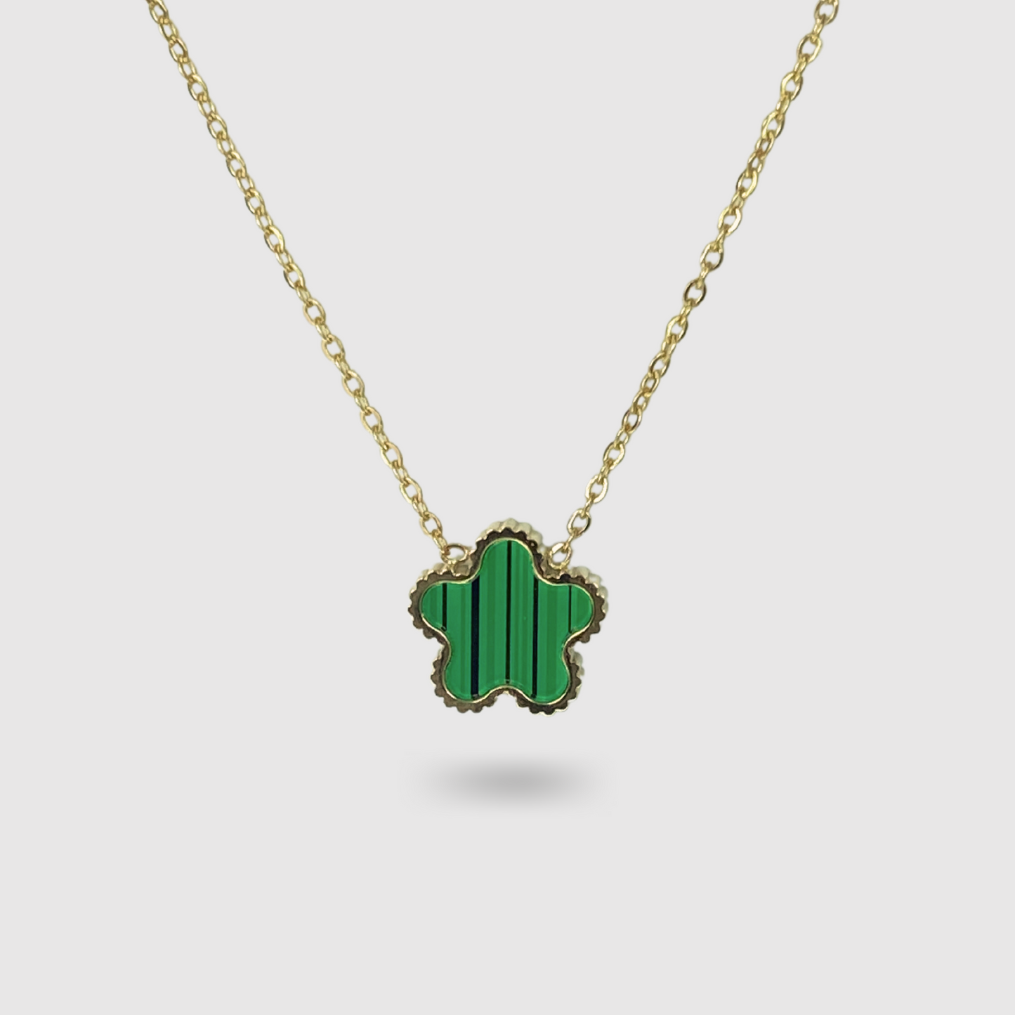 Collier acier inoxydable, fleur verte, ajustable, double-face
