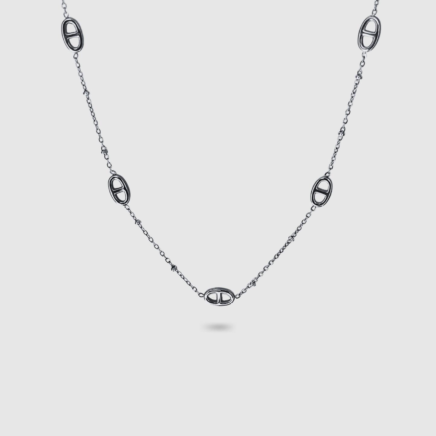 Collier ajustable, acier inoxydable, pendentif 5 maillons, argent