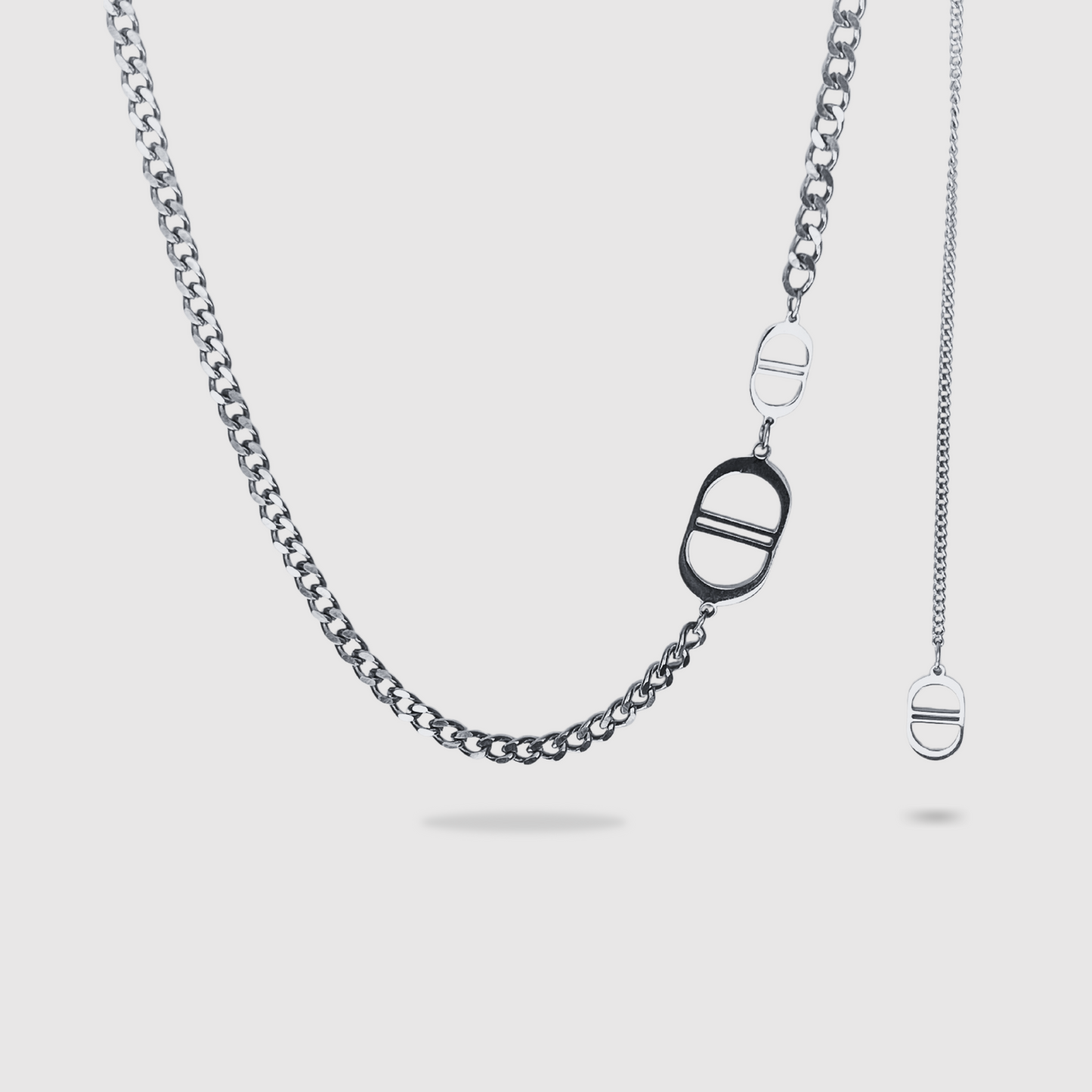 Colliers ajustable acier inox doubles chaînes, 3 maillons, couleur argent