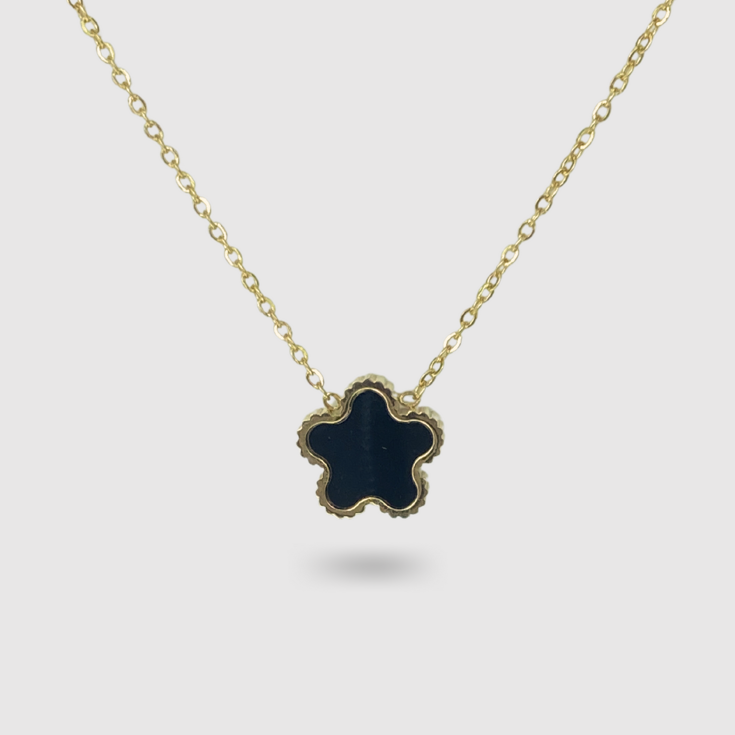 Collier acier inoxydable, fleur noire, ajustable, double-face