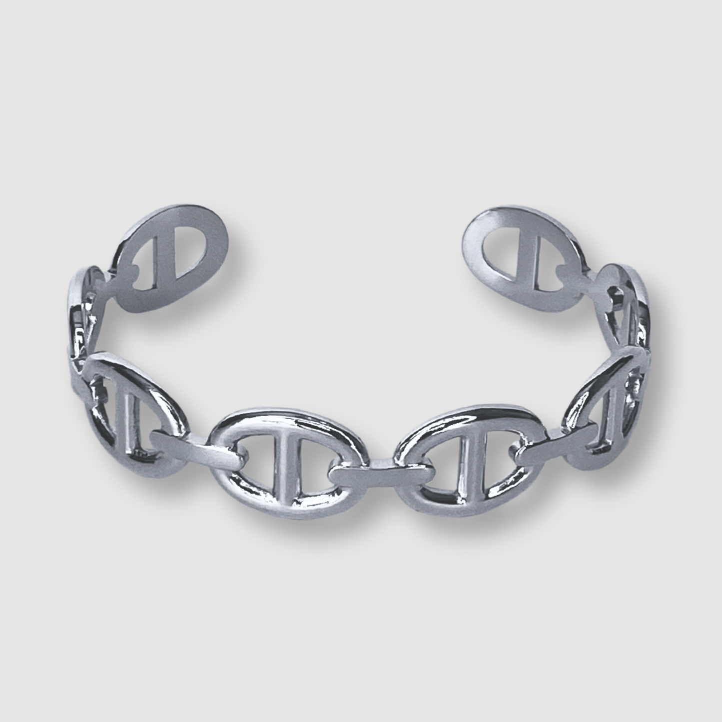 Bracelet-jonc Rêvira, acier inoxydable, 8 maillons, ajustable, couleur argent