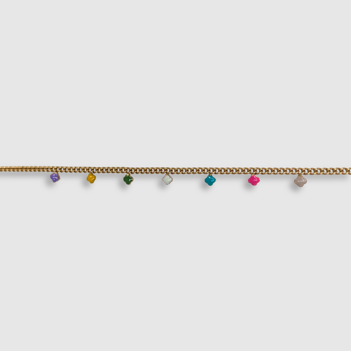 Bracelet Maléna, Acier inoxydable, couleur or, trèfles multicolores, ajustable