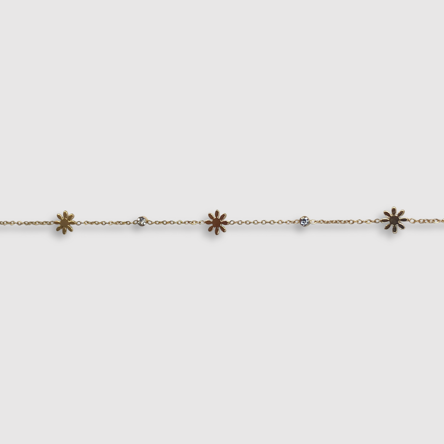 Bracelet Linda-strass, Acier inoxydable, fleurs, strass, ajustable, couleur or
