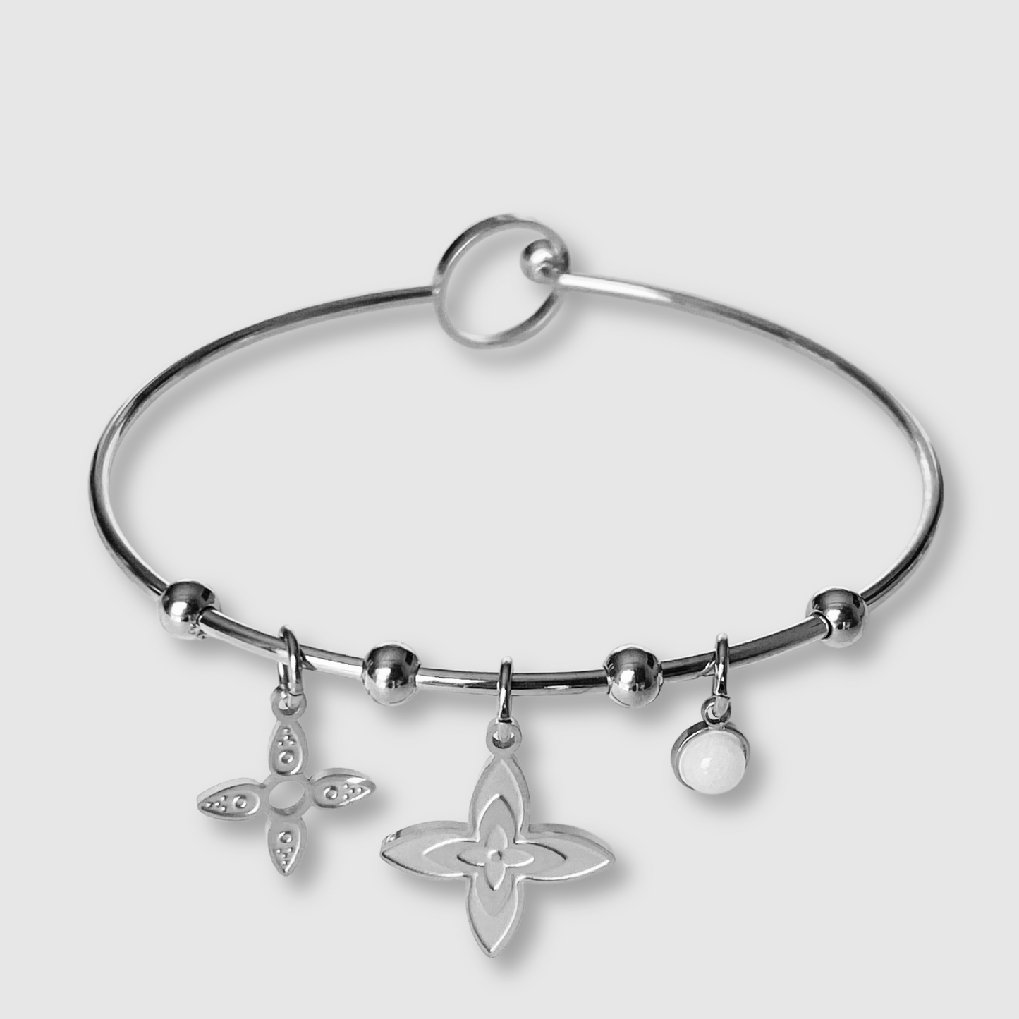 Bracelet Spléndia, acier inoxydable, perle, 2 étoiles, couleur argent