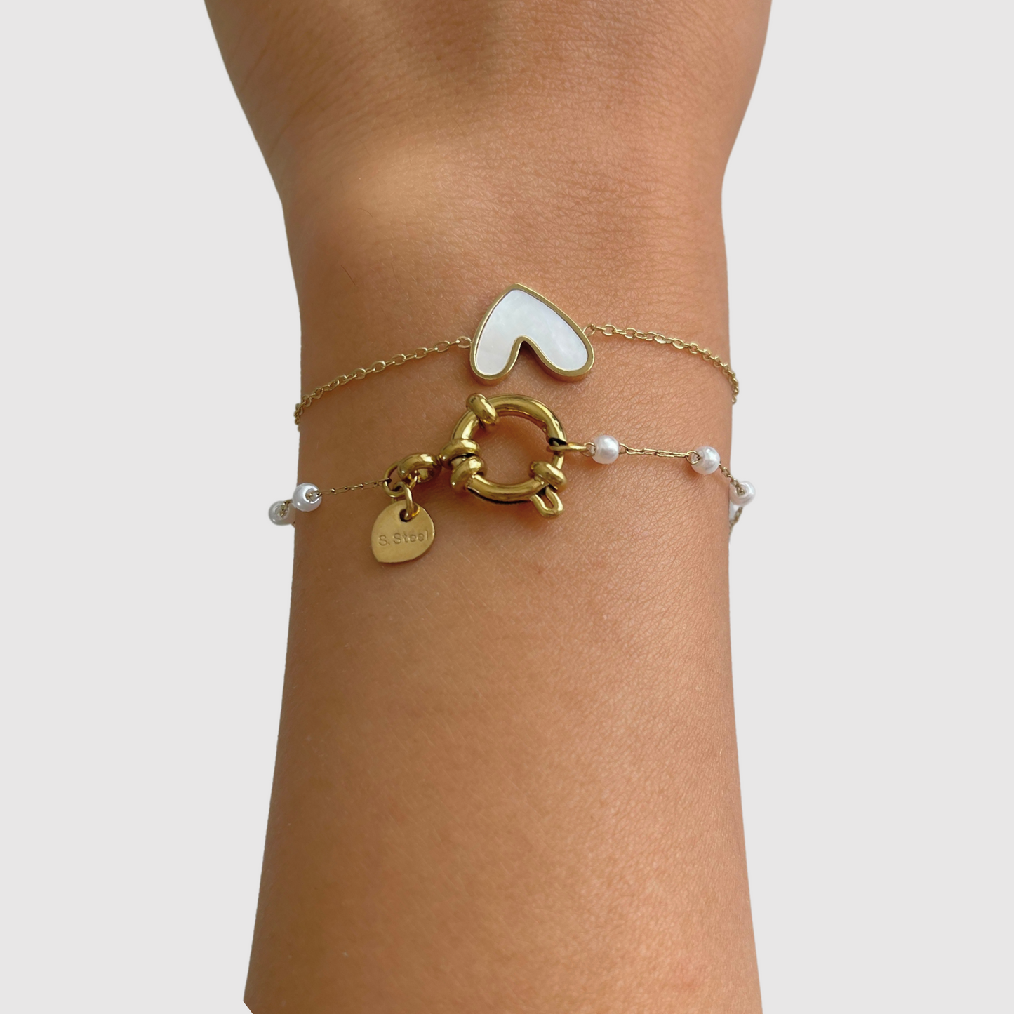 Bracelet Charmelle, acier inoxydable, couleur or, cœur difforme, ajustable + Bracelet Annita
