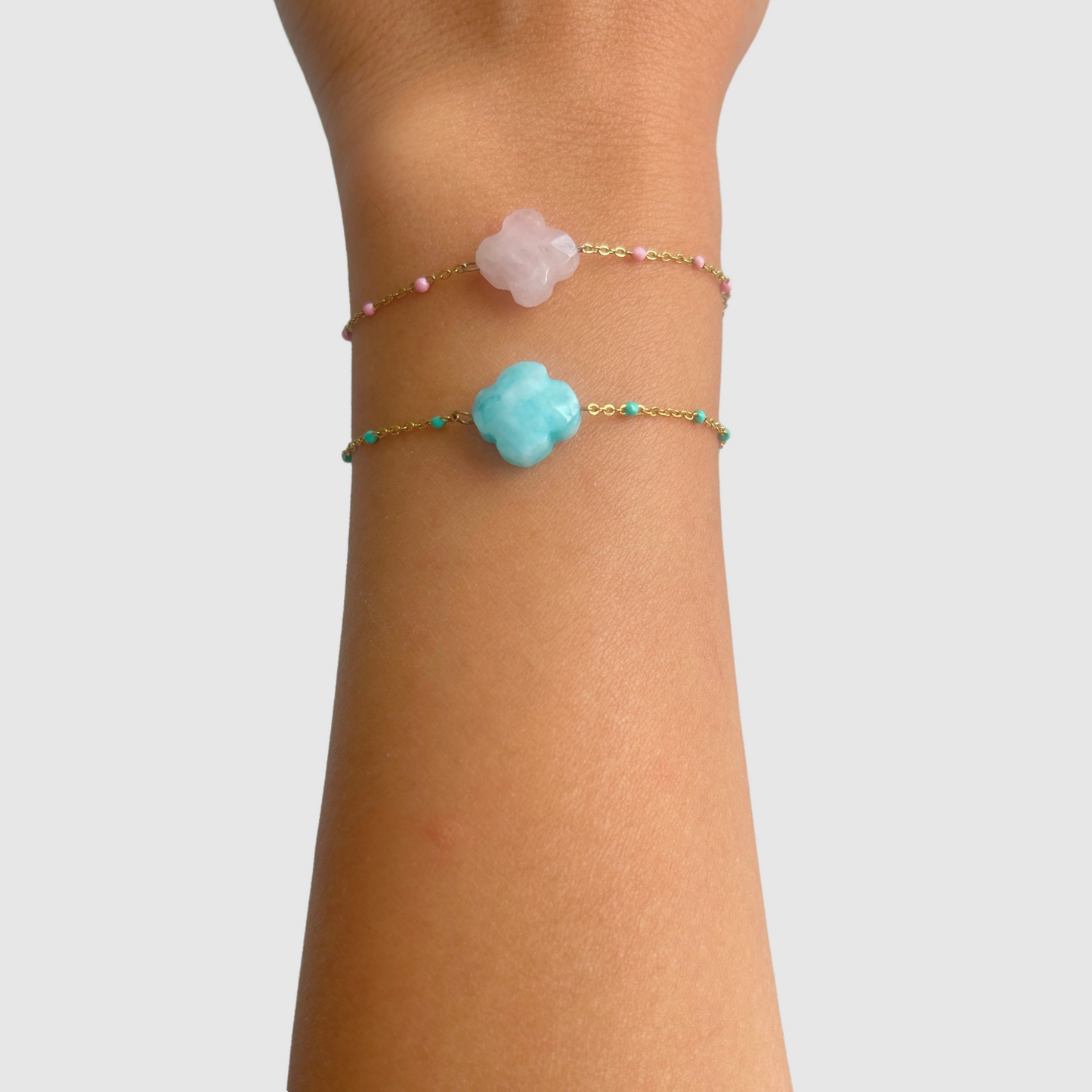Bracelet Elénia, acier inoxydable, trèfle, perles, ajustable