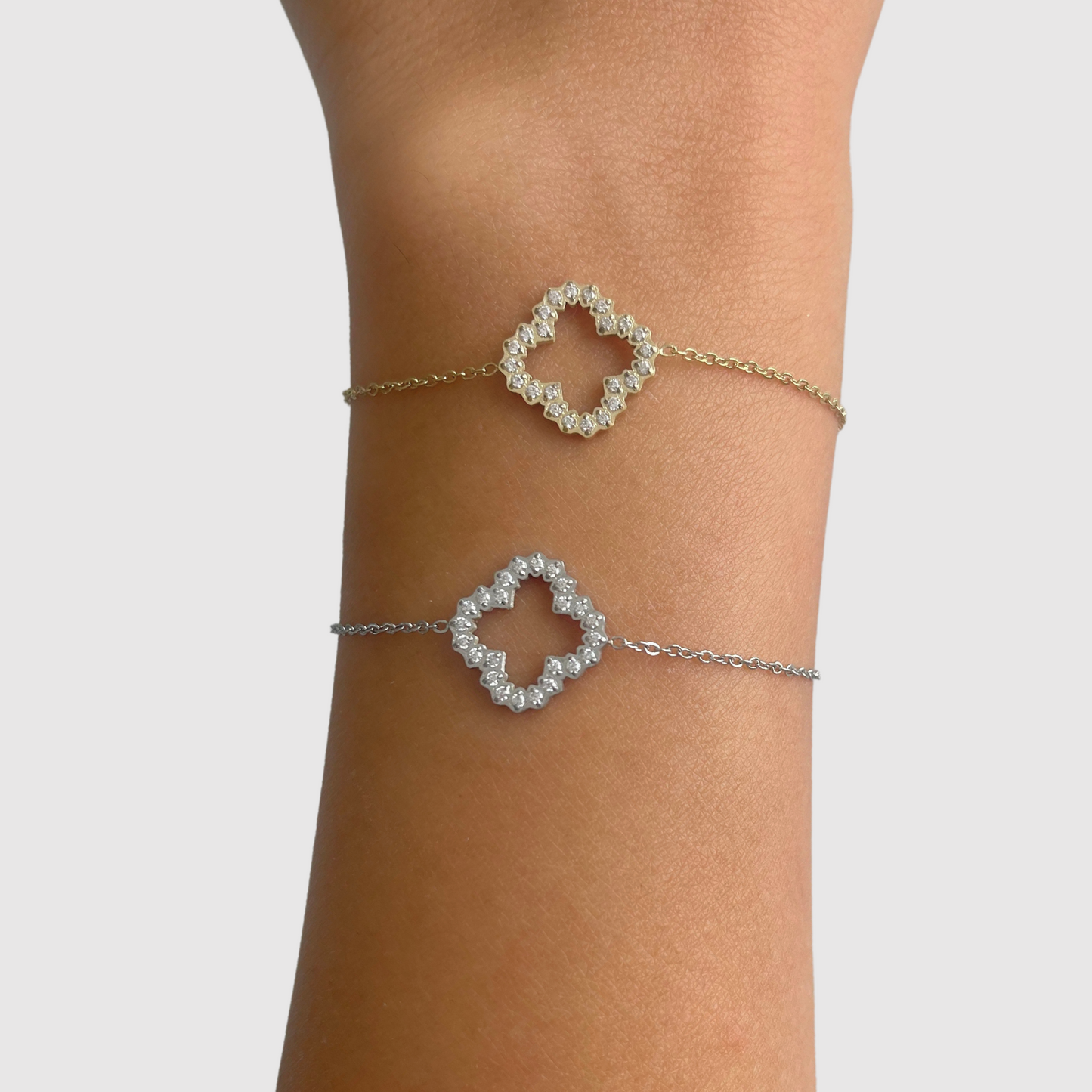 Bracelet Présage-luxe, acier inoxydable, trèfle, strass, ajustable, couleur or, couleur argent