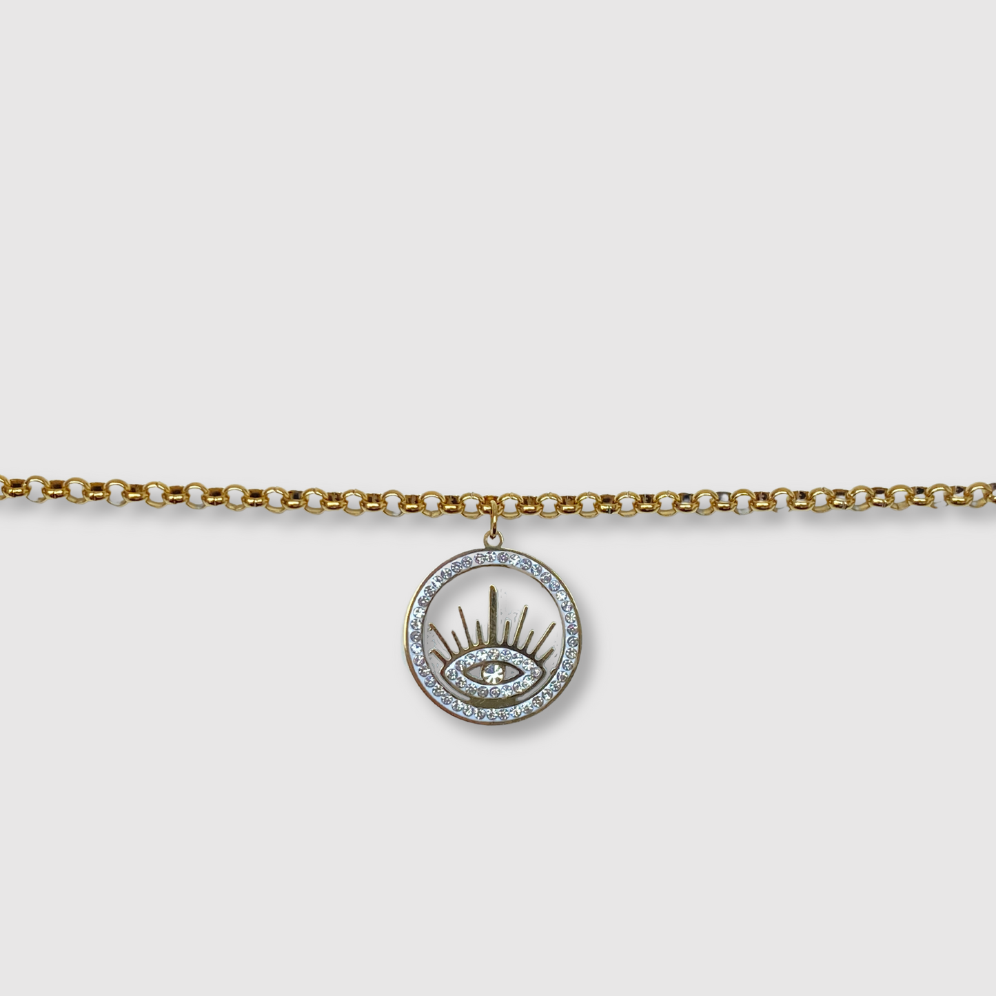 Bracelet Céleste, acier inoxydable, couleur or et argent, œil, cercle, strass, ajustable, couleur or