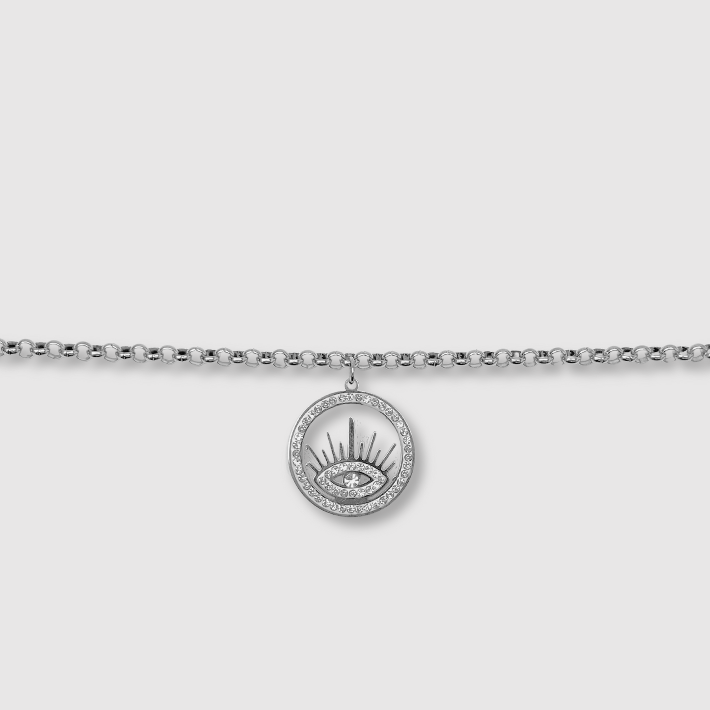 Bracelet Céleste, acier inoxydable, couleur or et argent, œil, cercle, strass, ajustable, couleur argent