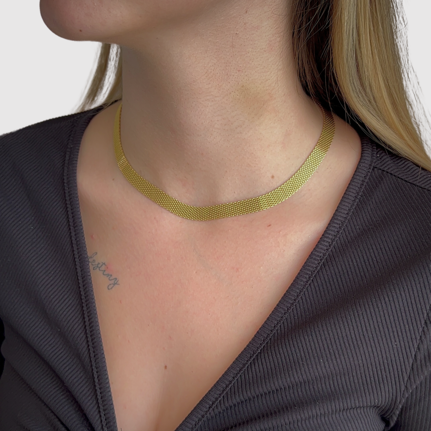 Collier Cléopatra, acier inoxydable, couleur or, collier plat