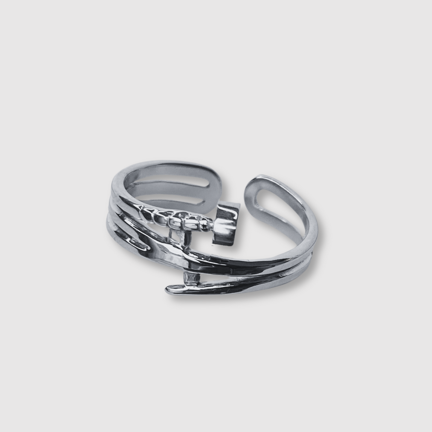 Bague Clouette, acier inoxydable, clou, ajustable, couleur argent