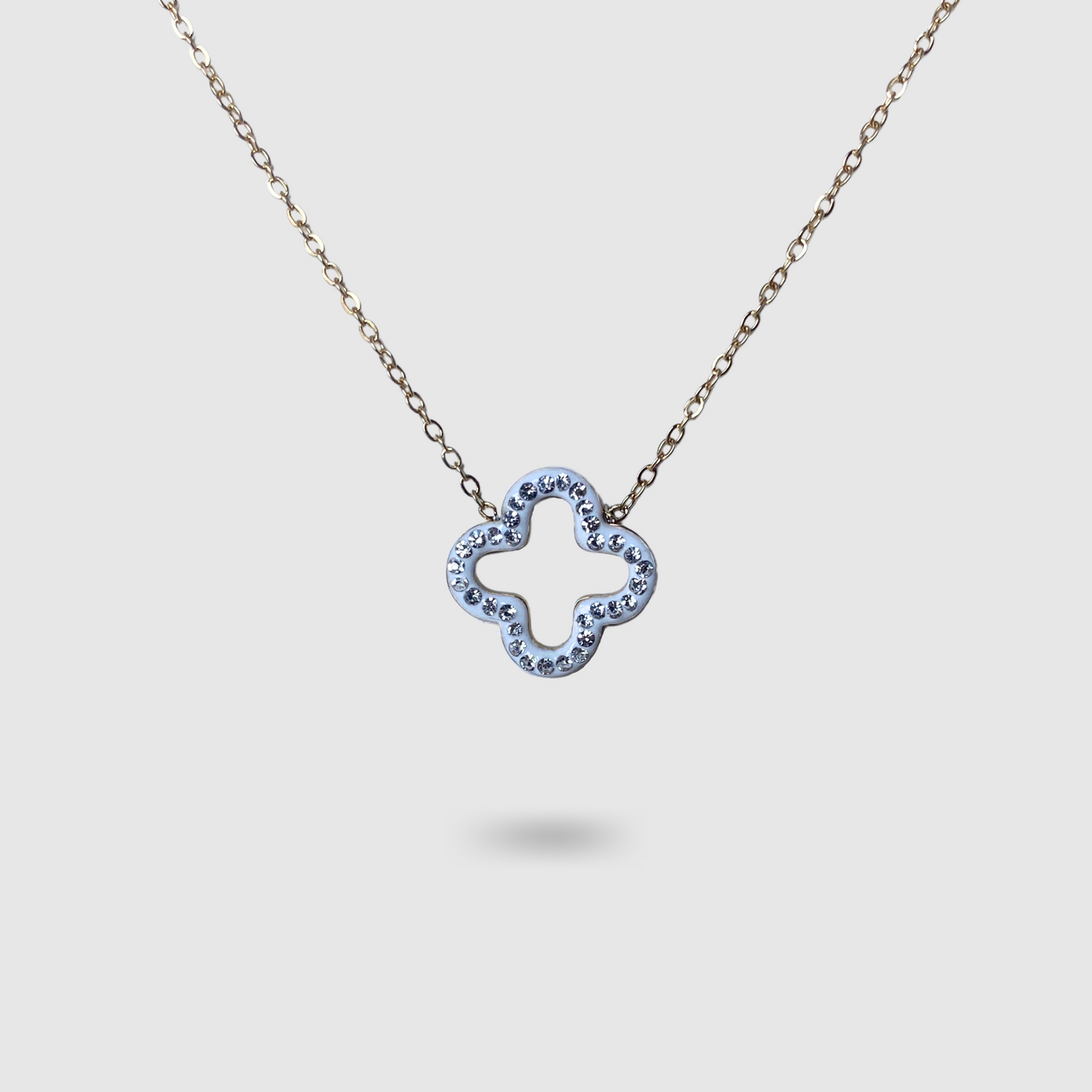 Collier Présage-strass, acier inoxydable, ajustable, strass, trèfle, or