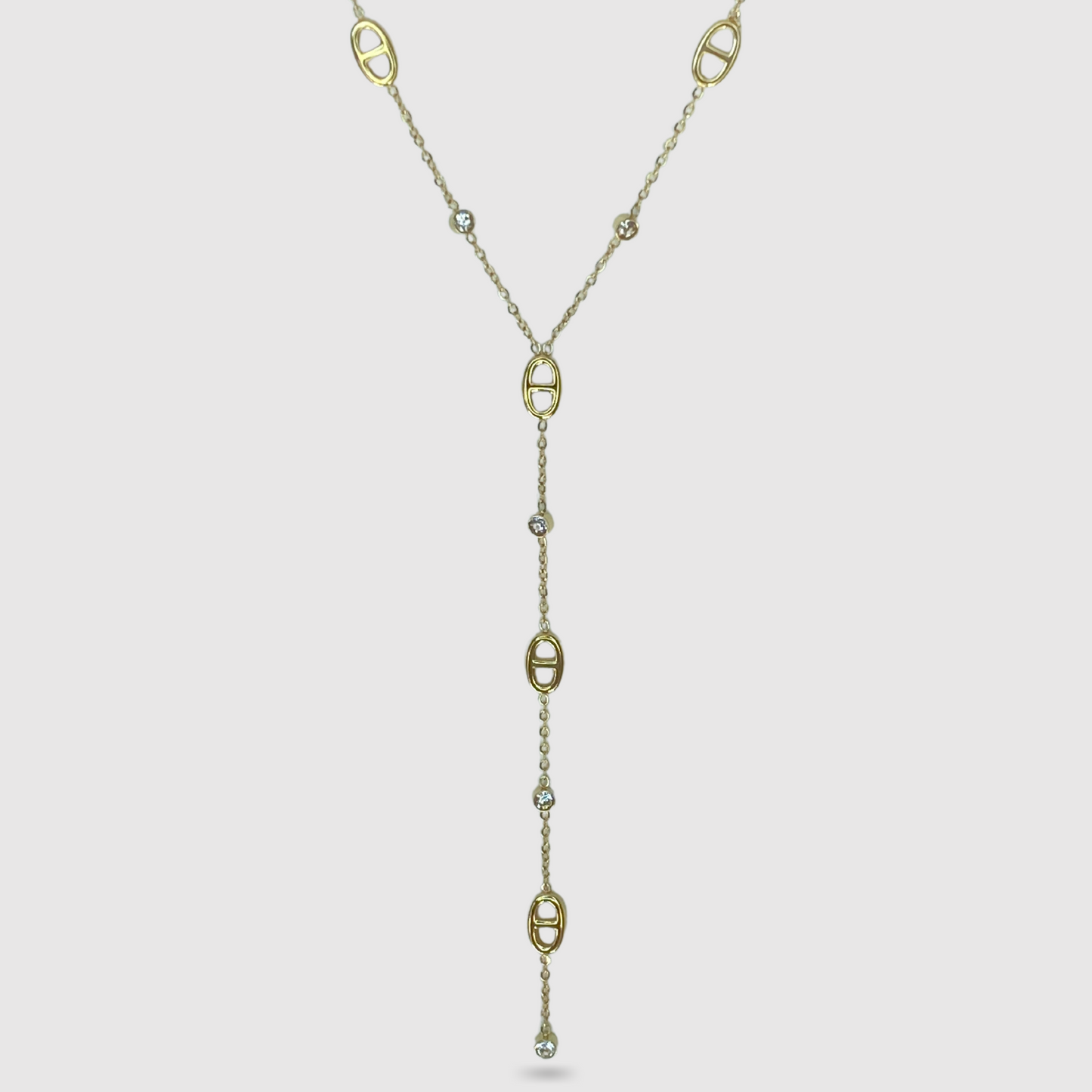 Collier ajustable, acier inoxydable, pendentif 5 maillons, or, strass