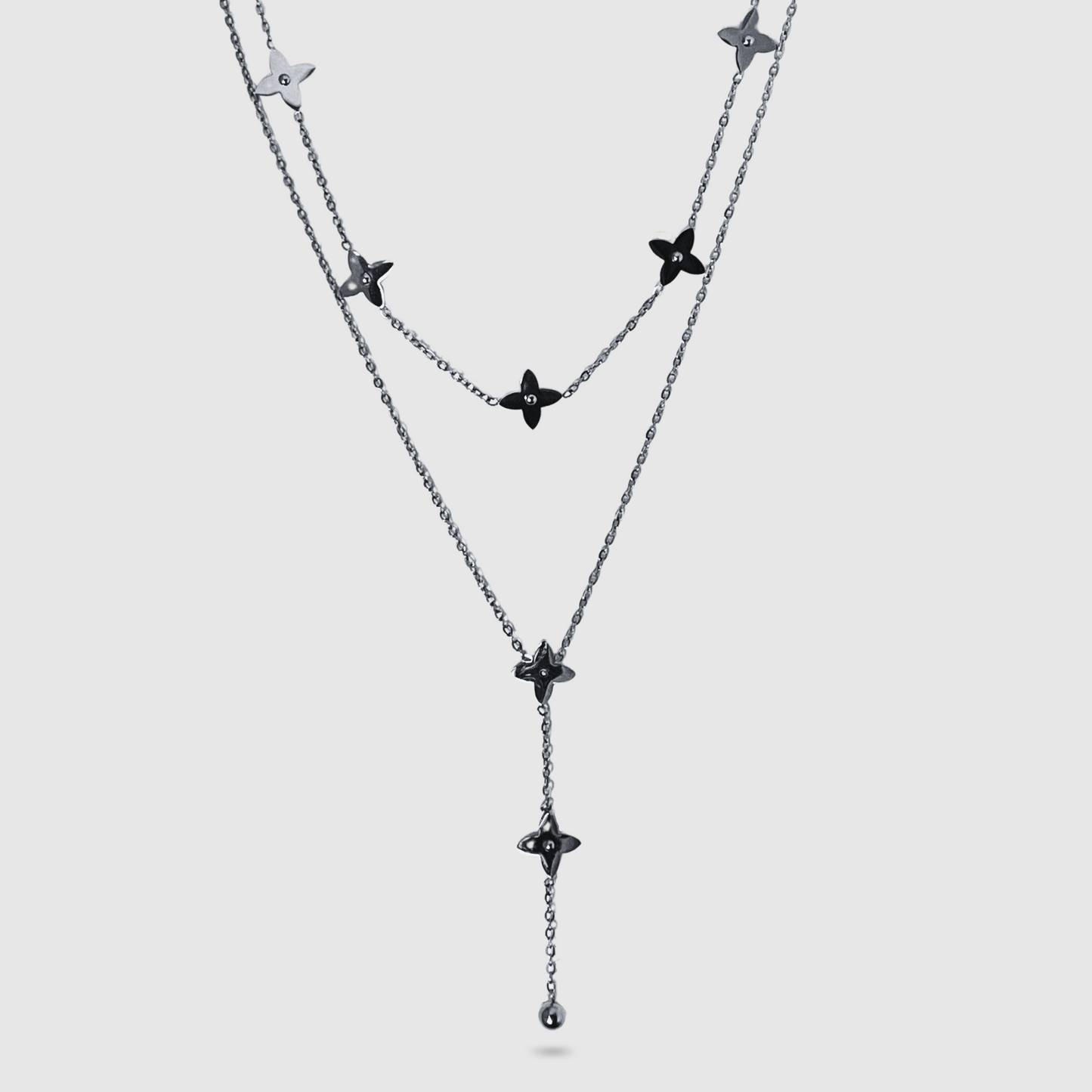Acier inoxydable, double chaîne, 7 étoiles, 1 perle, ajustable, couleur argent