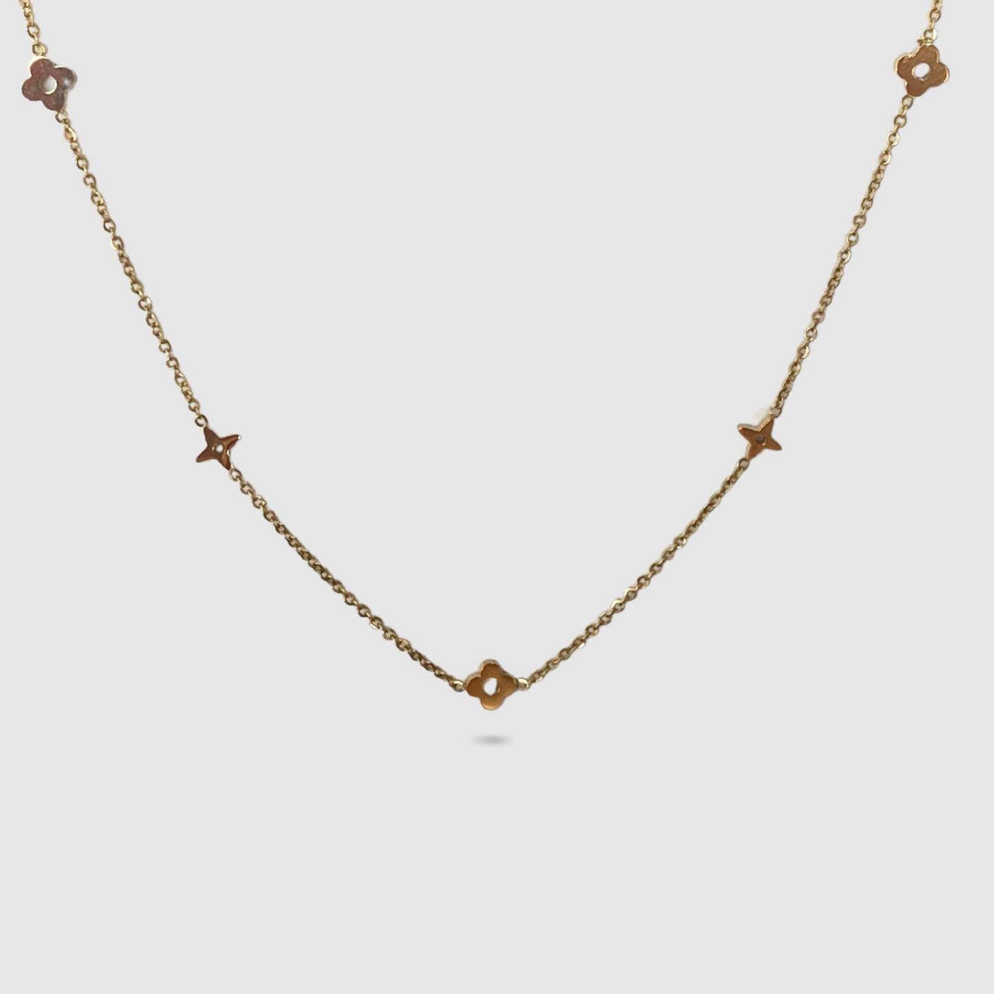 Collier Spléndia, acier inoxydable, ajustable, 4 trèfles, 4 étoiles, couleur or
