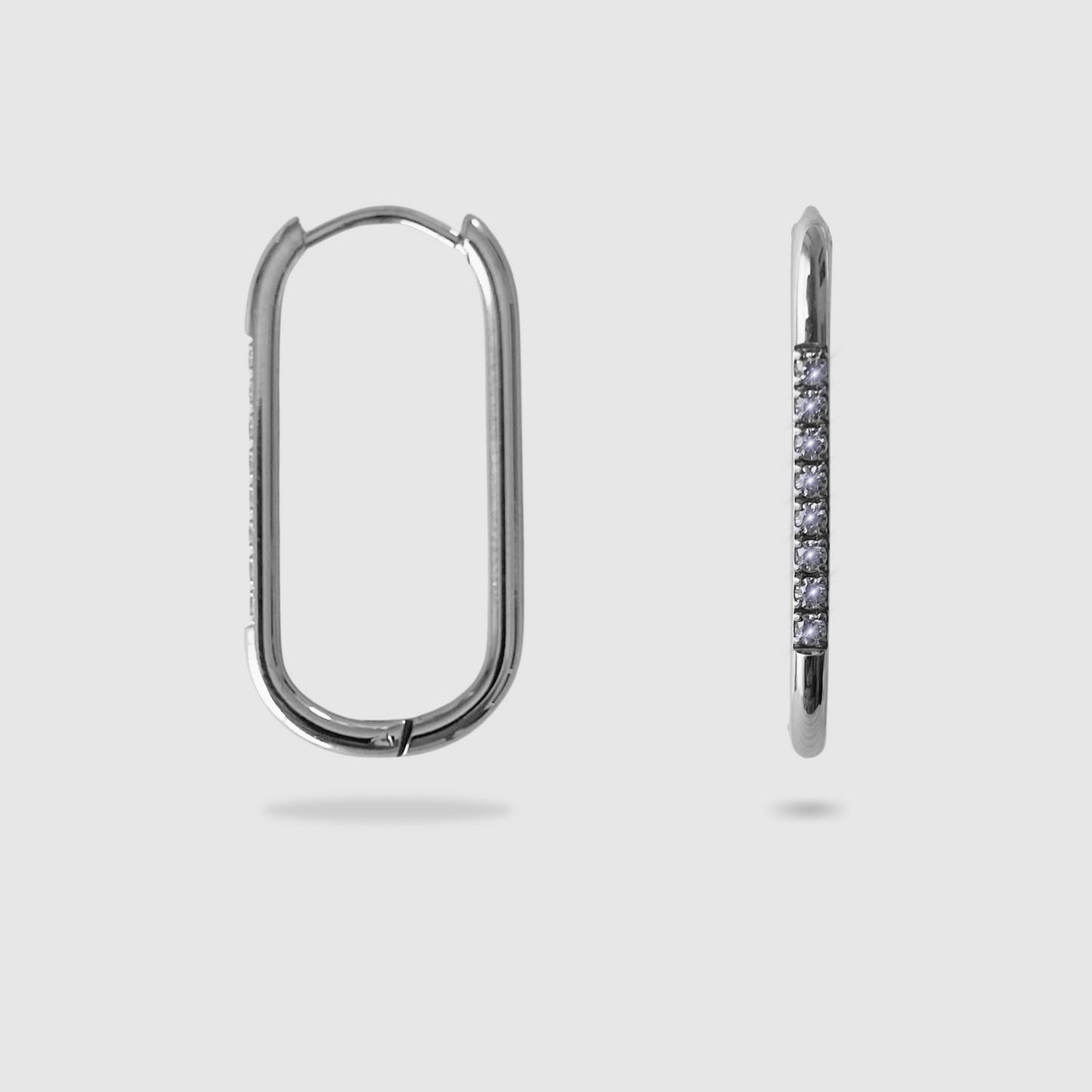 Boucles d'oreilles Dia, Acier inoxydable, rectangle arrondi, strass, couleur argent