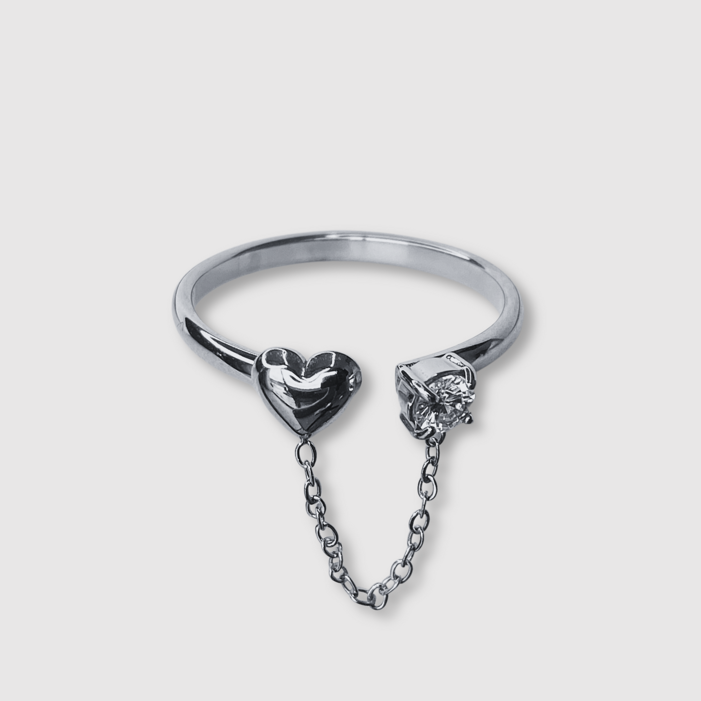Bague Diamz-coeur, Acier inoxydable, diamant (imitation), cœur, ajustable, couleur argent, diamant transparent