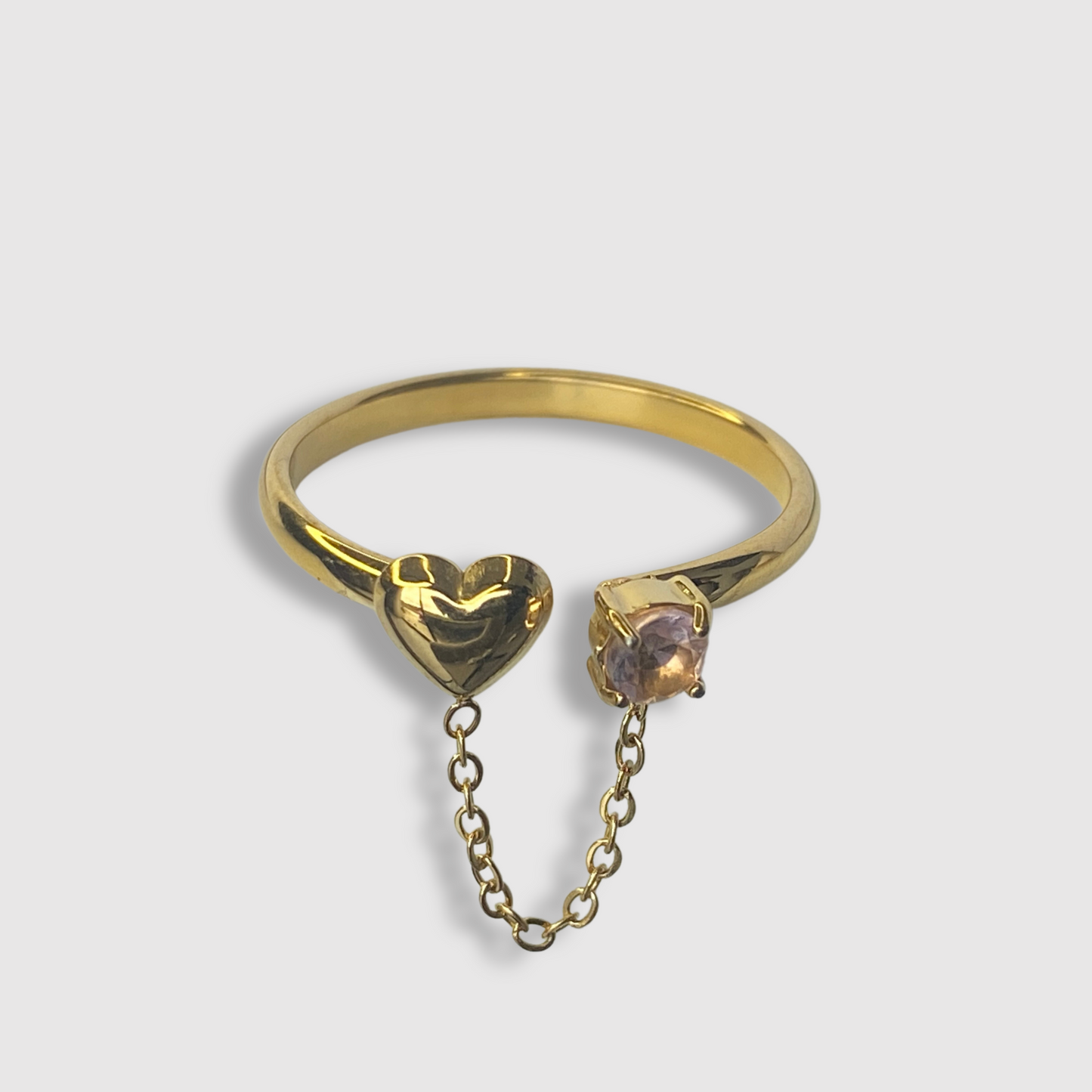 Bague Diamz-coeur, Acier inoxydable, diamant (imitation), cœur, ajustable, couleur or, diamant rose