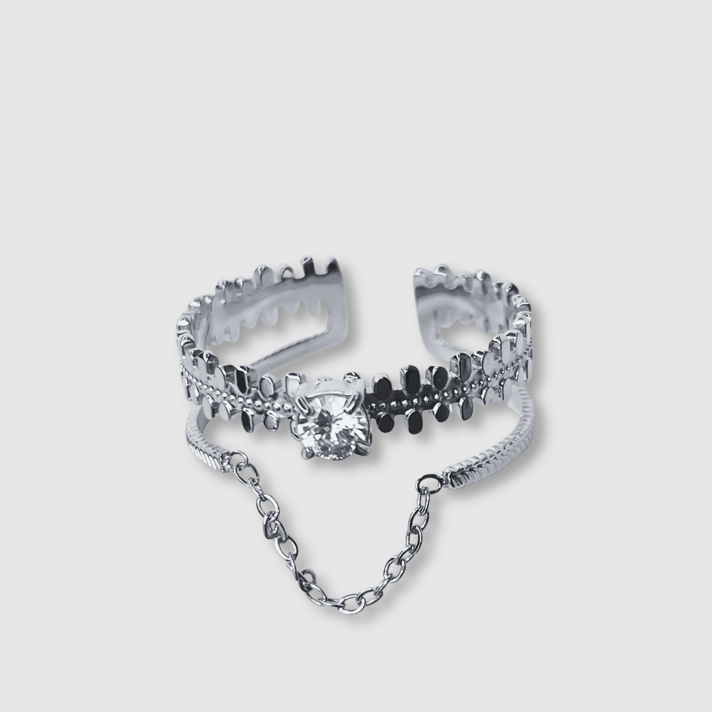 Bague Diamz, Acier inoxydable, double anneau, diamant (imitation), ajustable, couleur argent