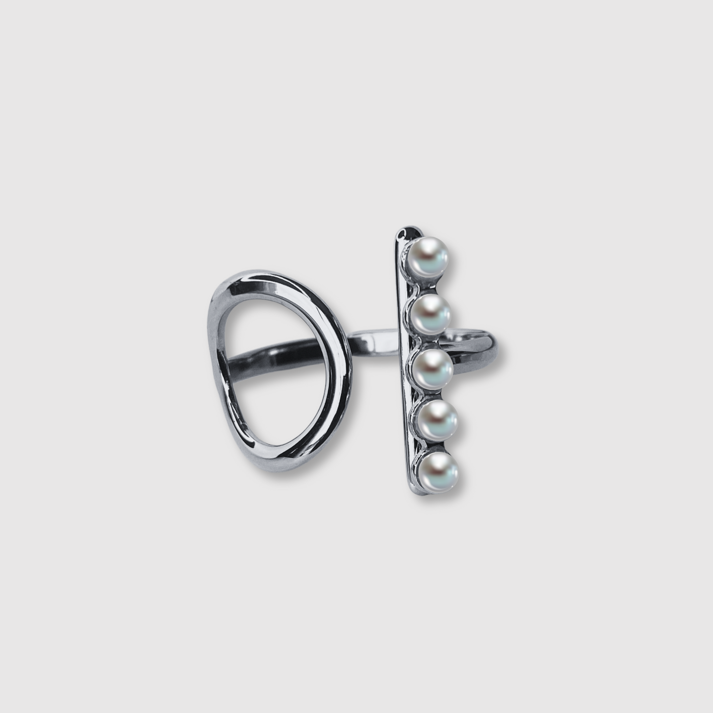 Bague Elégantia, acier inoxydable, 5 perles, anneau, ajustable, couleur argent
