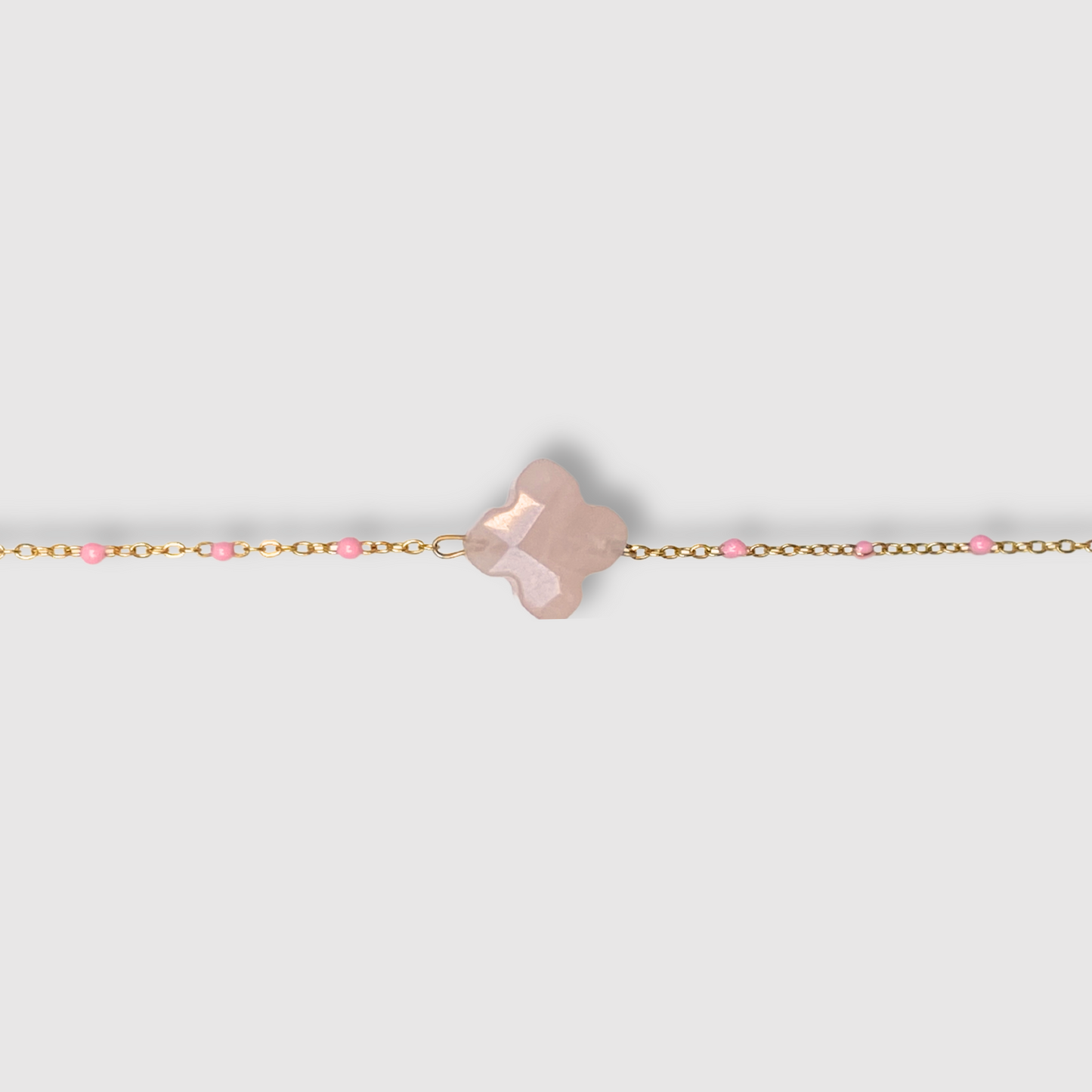 Bracelet Elénia, acier inoxydable, trèfle, perles, ajustable, couleur or et rose