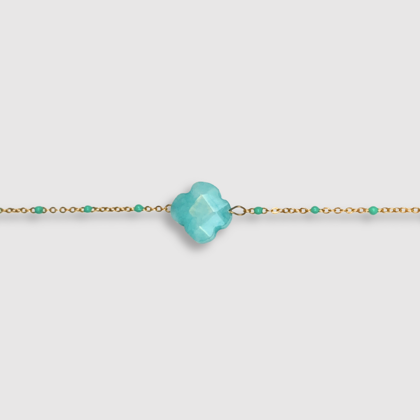 Bracelet Elénia, acier inoxydable, trèfle, perles, ajustable, couleur or et turquoise