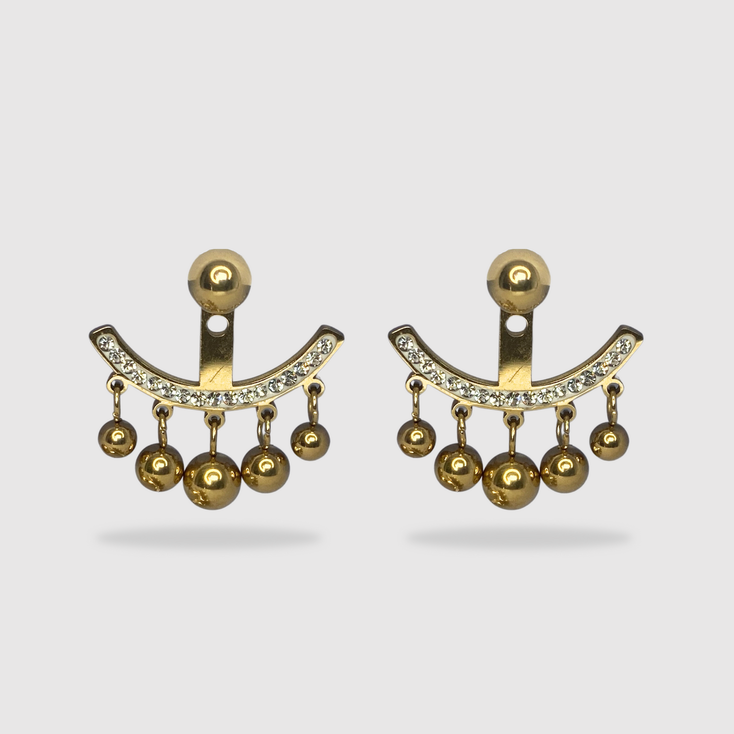 Boucles d'oreilles Fabulinda-strass, acier inoxydable, perles, strass, couleur or