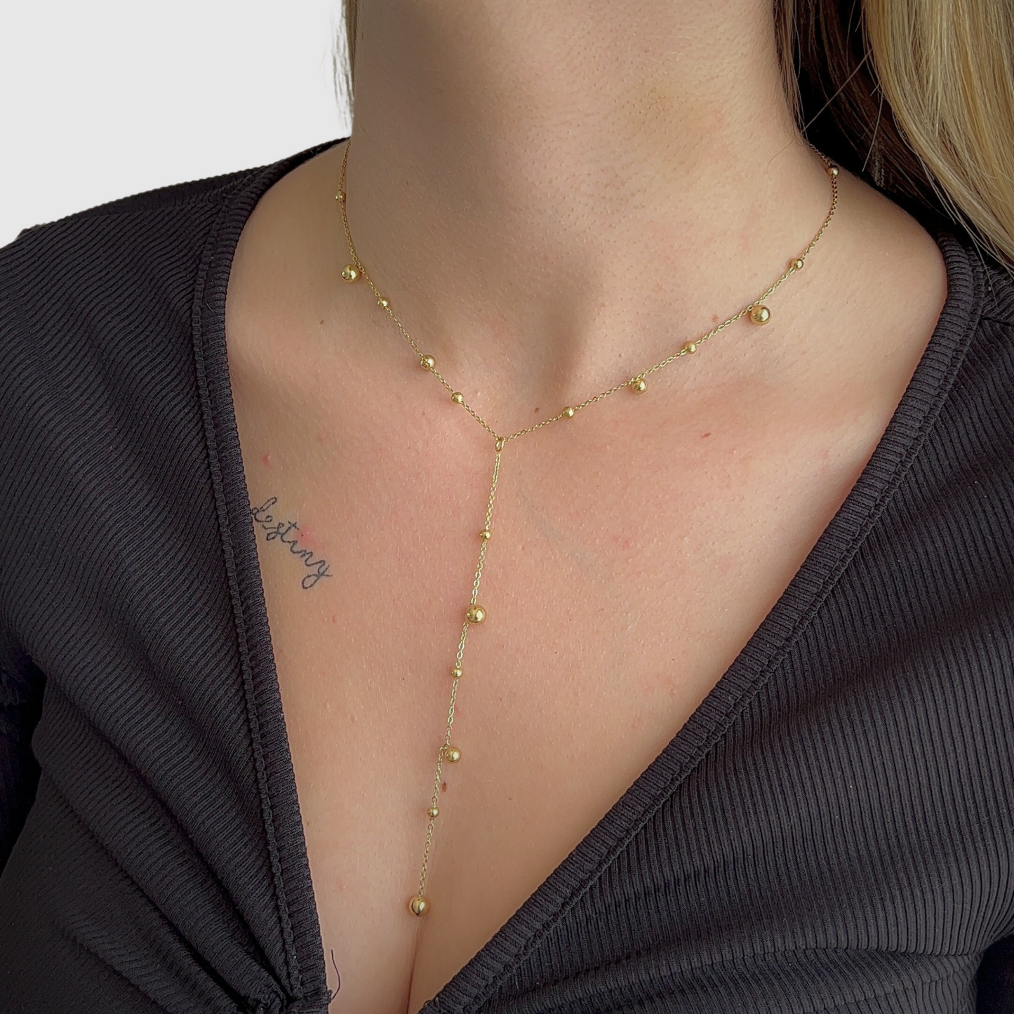 Collier Fabulinda, acier inoxydable, perles dorées, descente, ajustable, couleur or