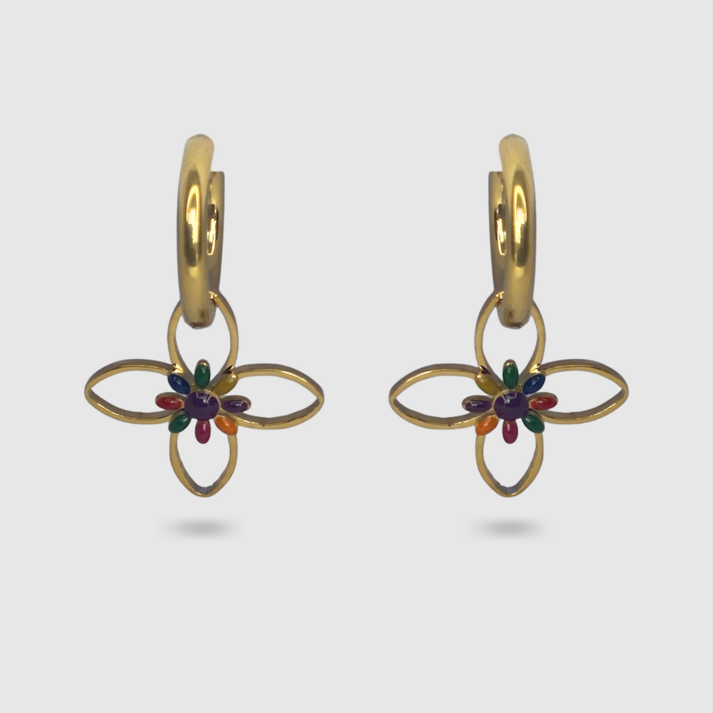 Boucles d'oreilles Flora, acier inoxydable, fleur, multicolore, couleur or