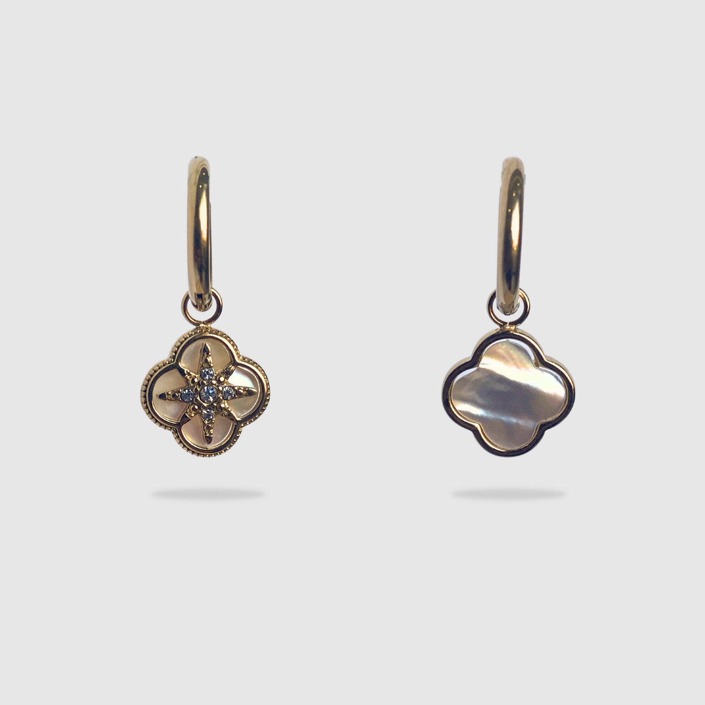 Boucles d'oreilles Harmonie-biface, acier inoxydable, fleur, étoile, strass, effet pierre, couleur or