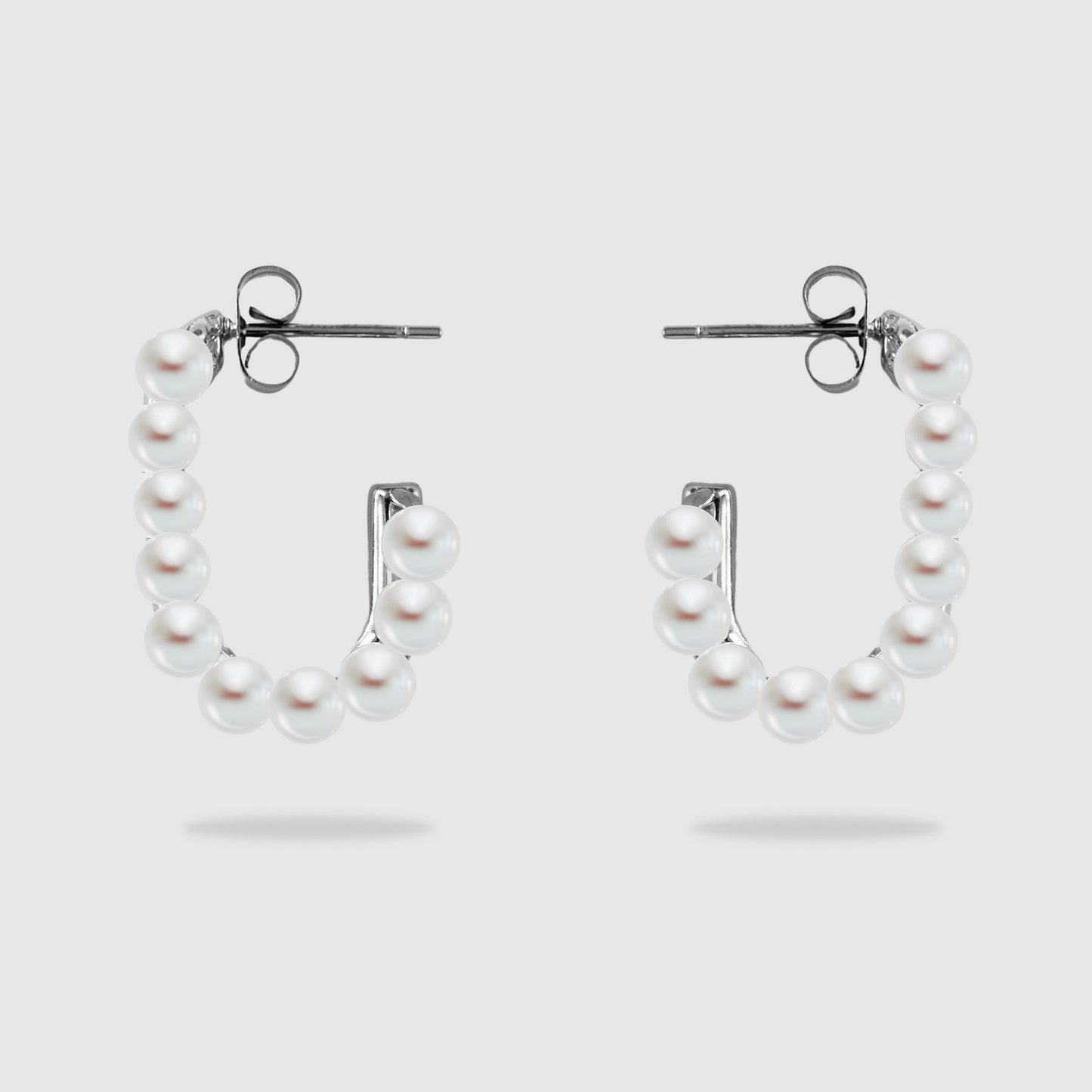 Boucles d'oreilles Joie-perles, acier inoxydable, rectangle, perles blanches, couleur argent