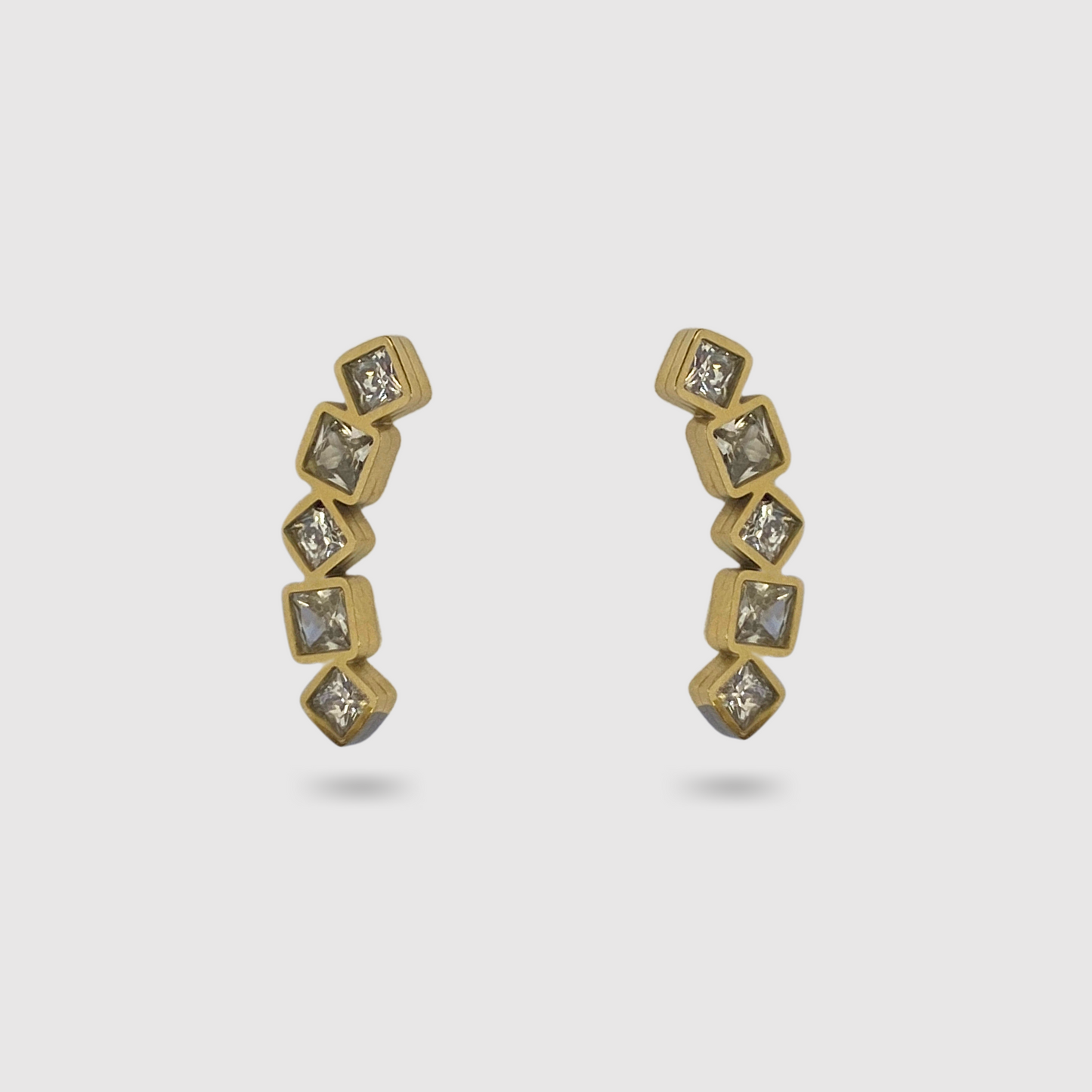 Boucles d'oreilles Jovi-five, acier inoxydable, strass, carrés, losanges, couleur or