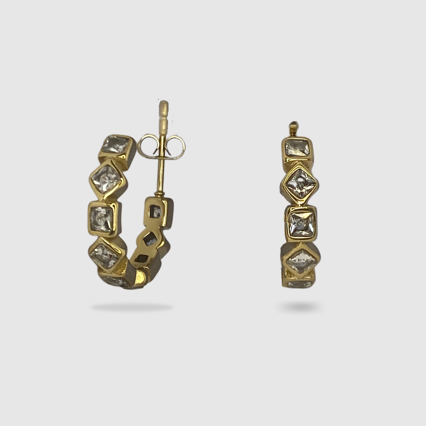 Boucles d'oreilles Jovi, acier inoxydable, strass, carrés, losanges, couleur or