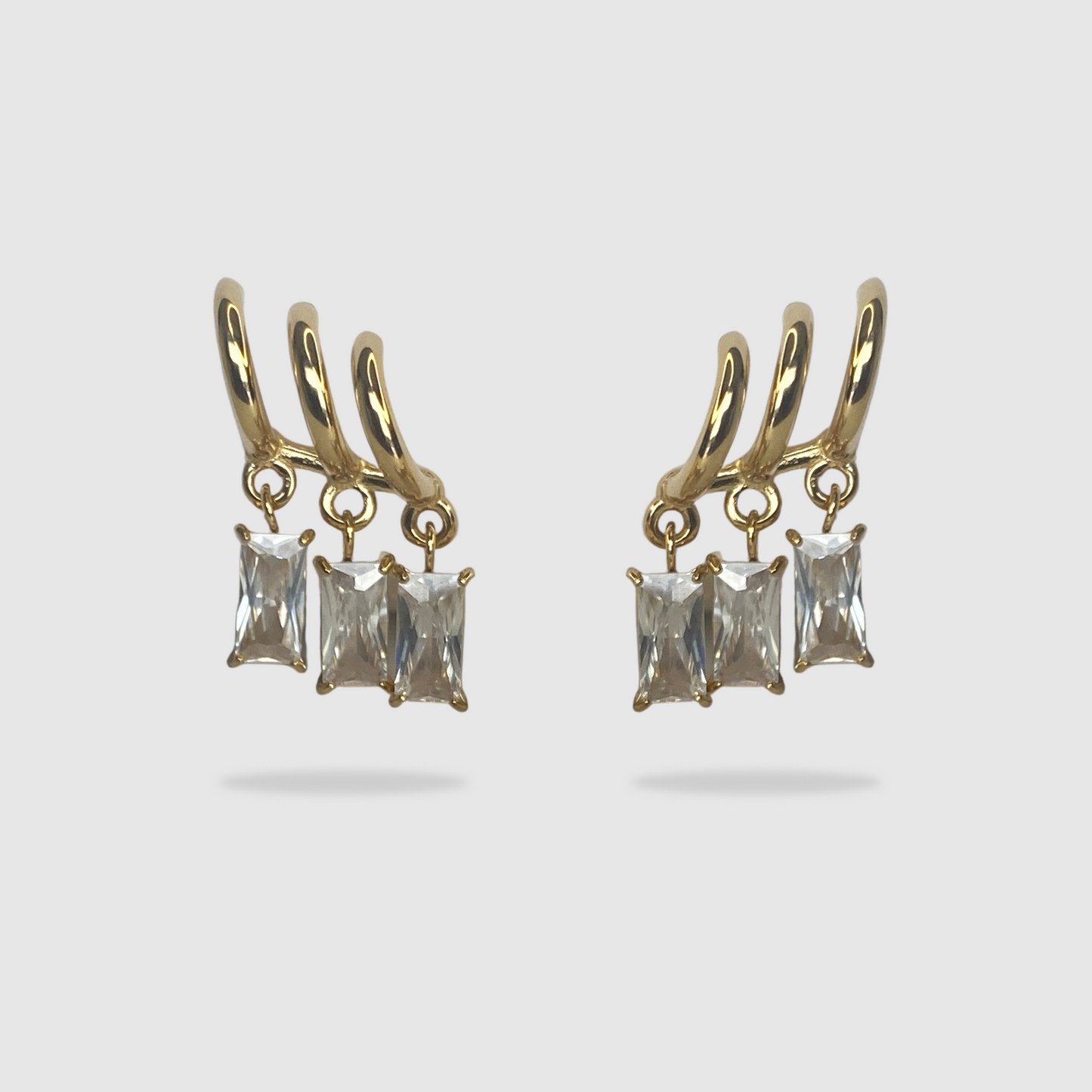 Boucles d'oreilles Lola, Acier inoxydable, 3 diamants (imitation), 3 demi-anneaux, couleur or