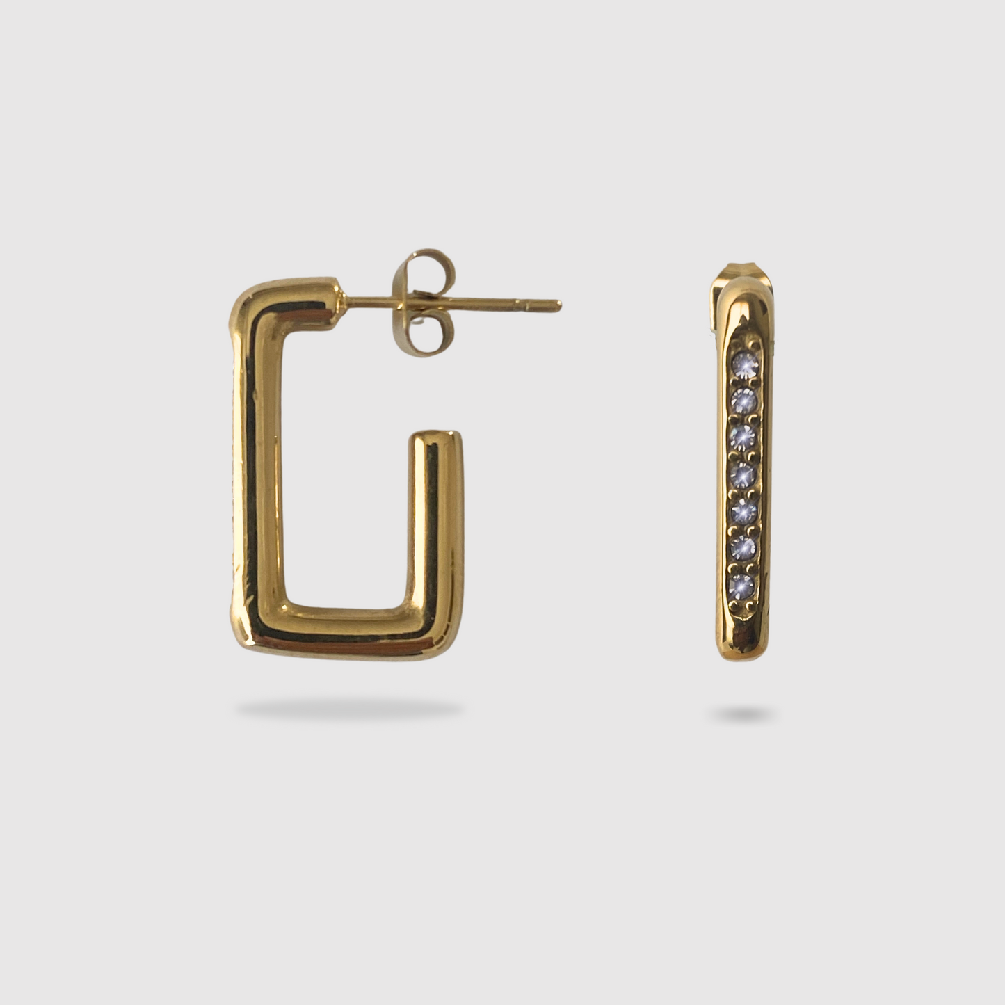 Boucles d'oreilles Lumi-strass, acier inoxydable, rectangle coupé, strass, couleur or