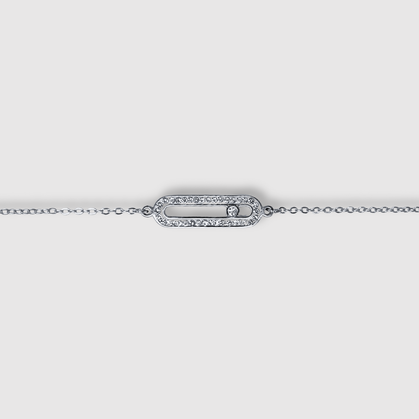 Bracelet Luxora, acier inoxydable, rectangle arrondi, strass, ajustable, couleur argent