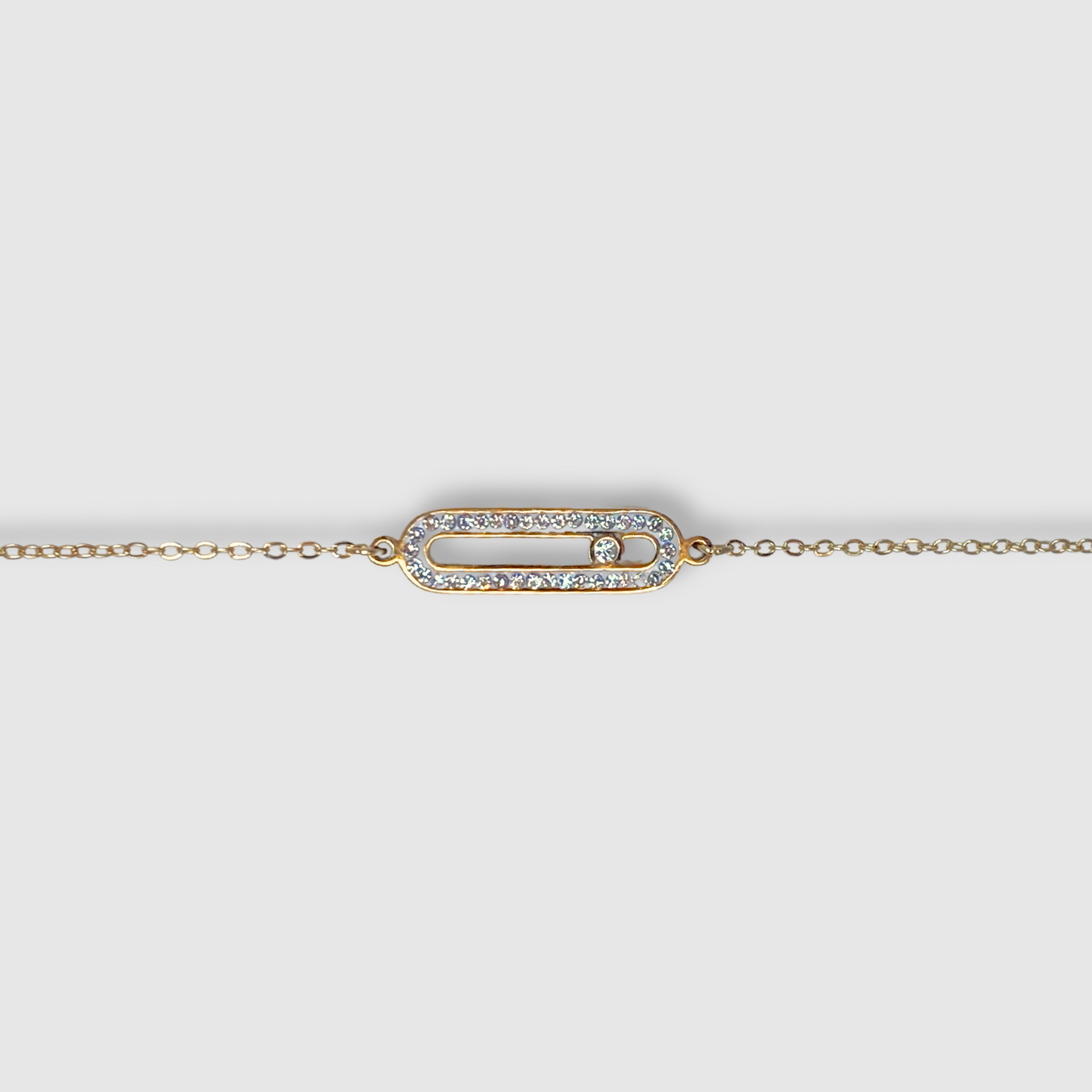Bracelet Luxora, acier inoxydable, rectangle arrondi, strass, ajustable, couleur or