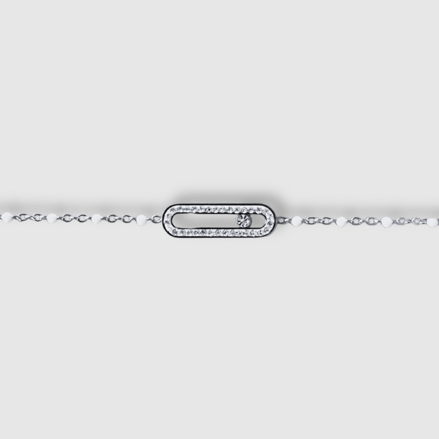 Bracelet Luxora-perles, acier inoxydable, rectangle arrondi, strass, perles ajustable, couleur argent