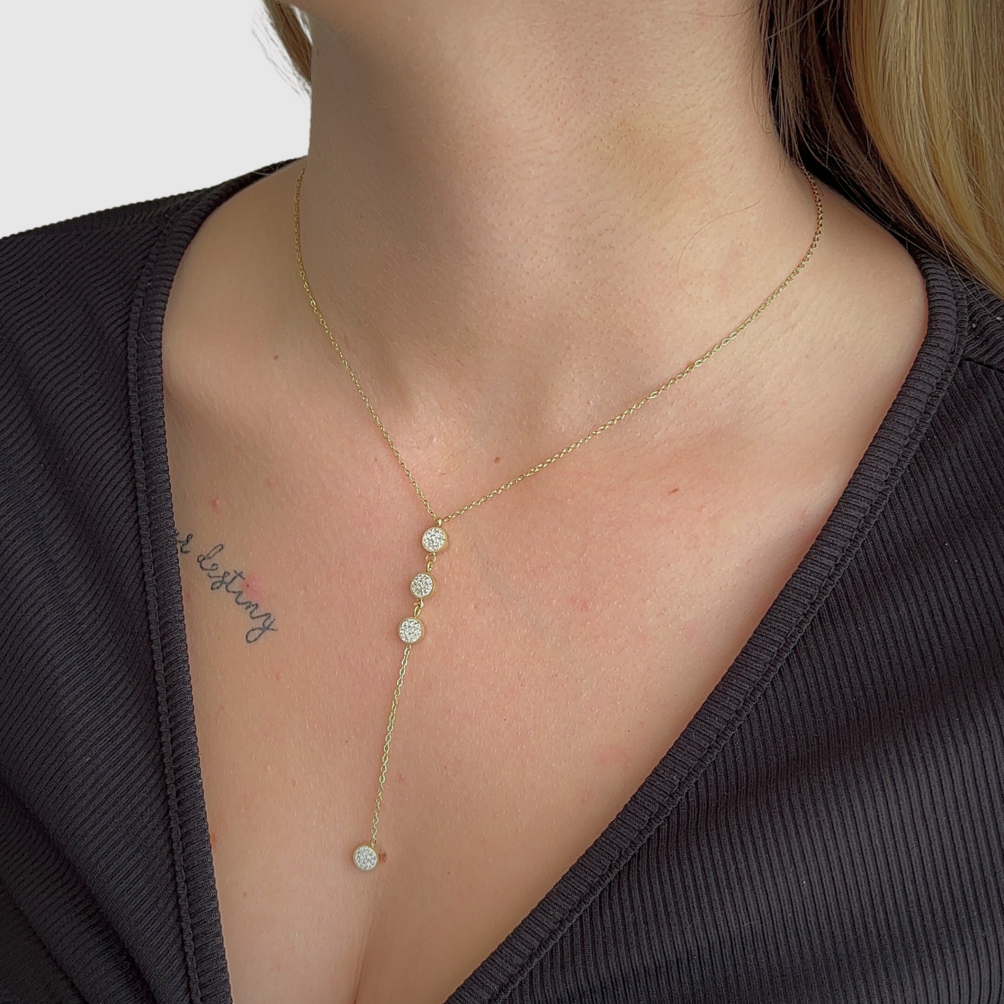 Collier Manifica, acier inoxydable, descente, 4 cercles avec strass, ajustable, couleur or