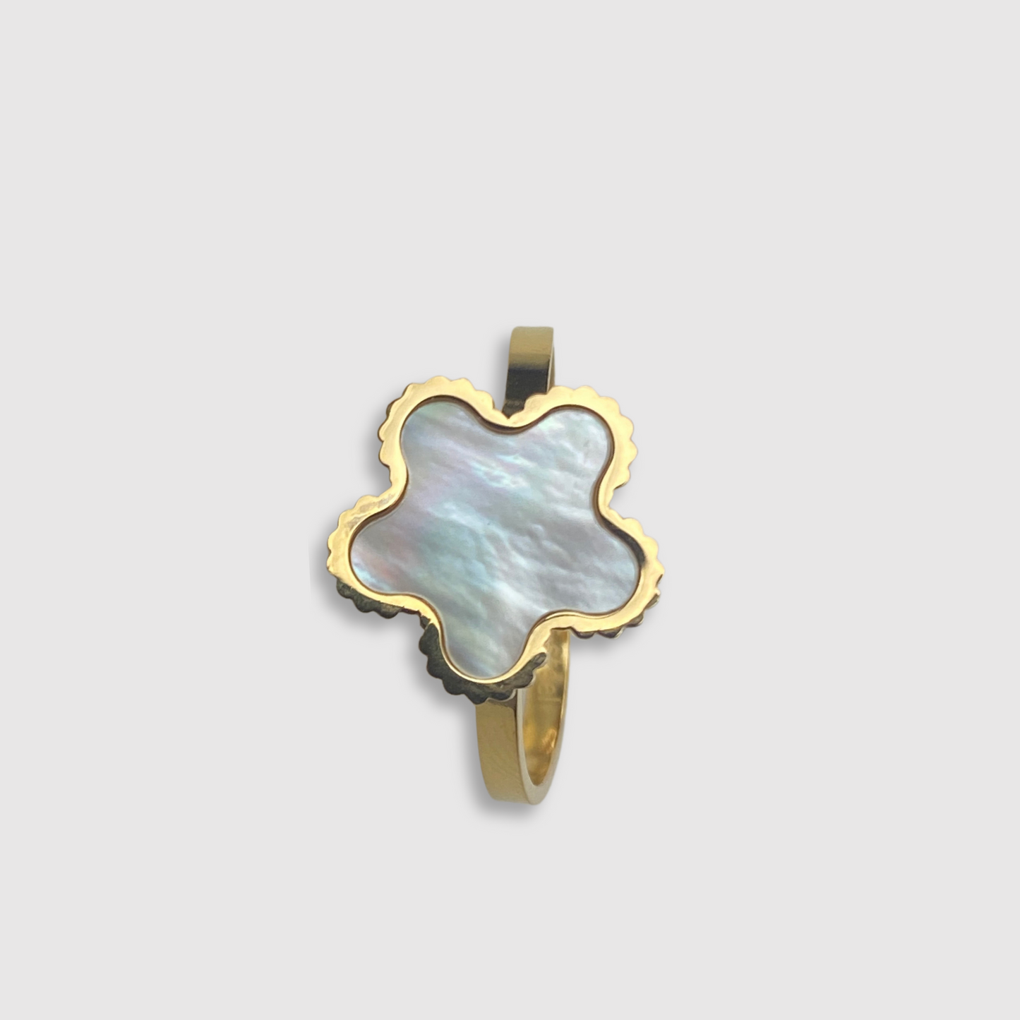 Bague Modessa, Acier inoxydable, fleur blanche, ajustable, couleur or