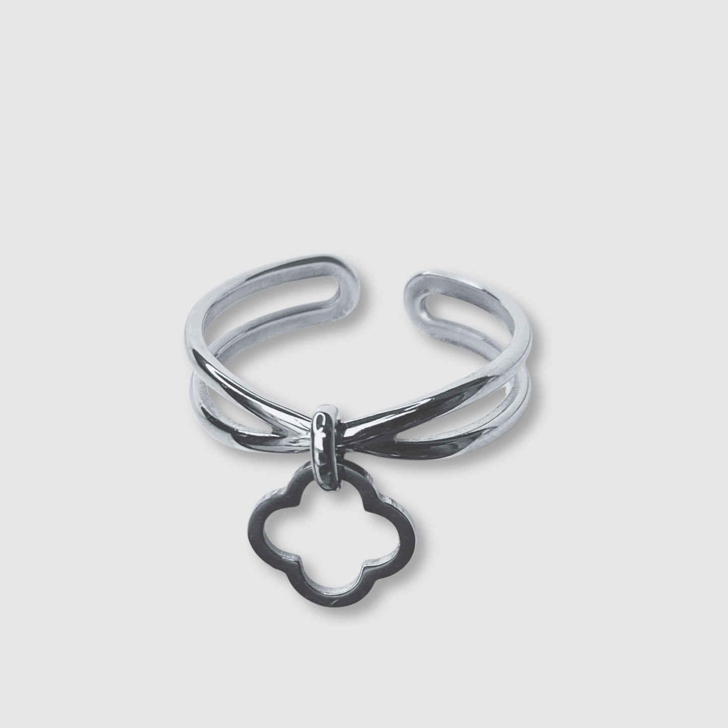 Bague Présage-breloque, acier inoxydable, ajustable, trèfle, breloque, couleur argent
