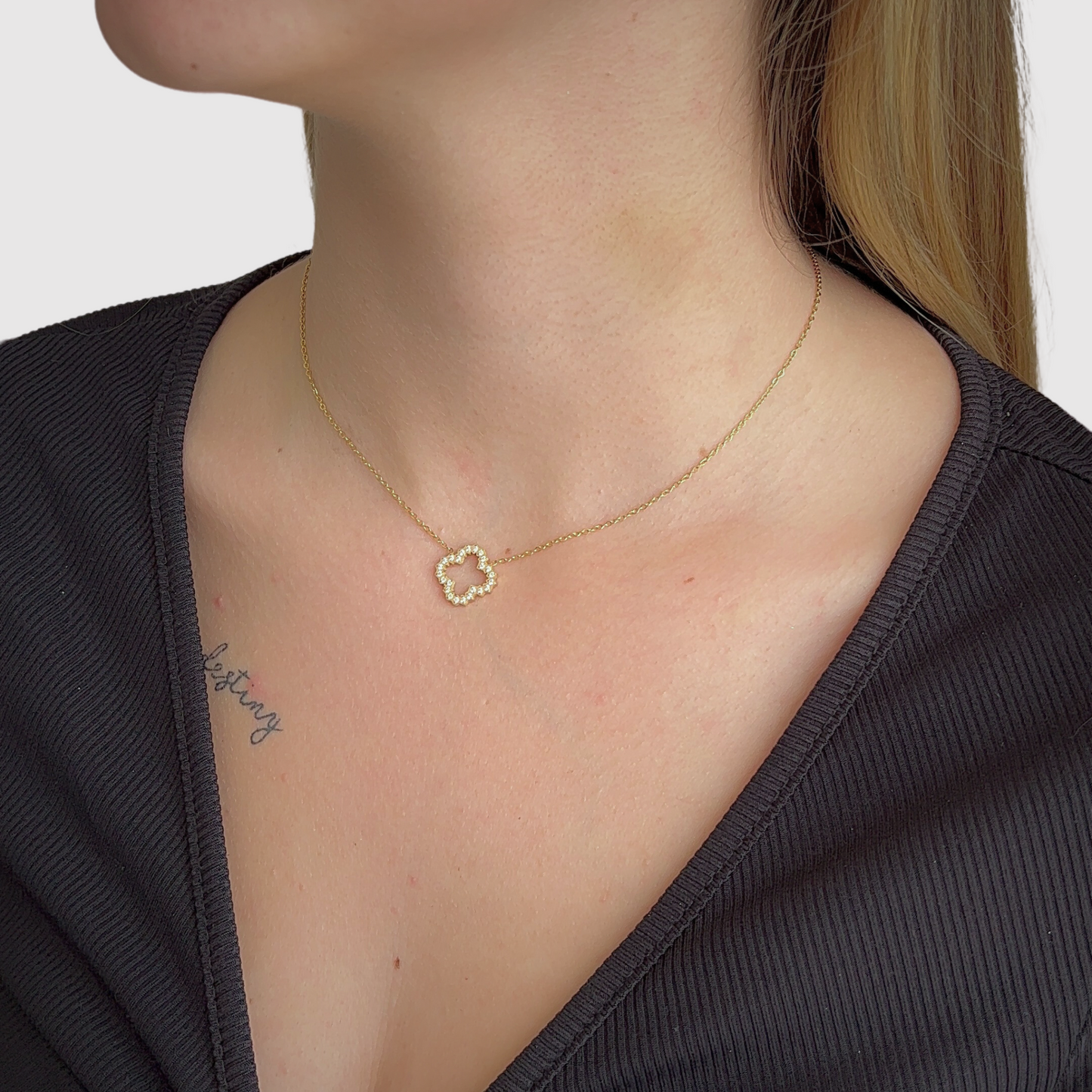 Acier inoxydable, ajustable or, strass, trèfle