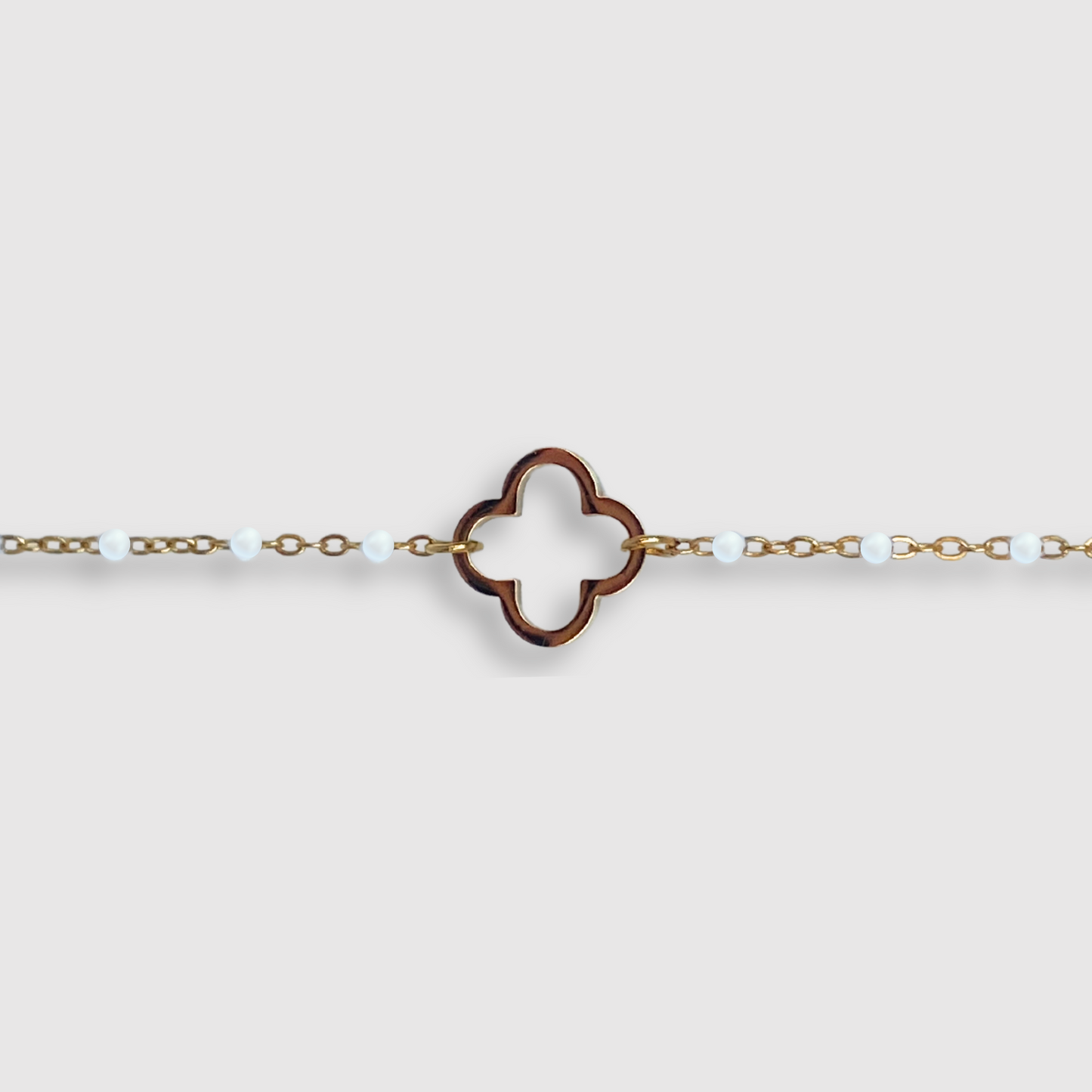 Bracelet Présage-perles, acier inoxydable, trèfle, perles, ajustable, couleur or, perles blanches