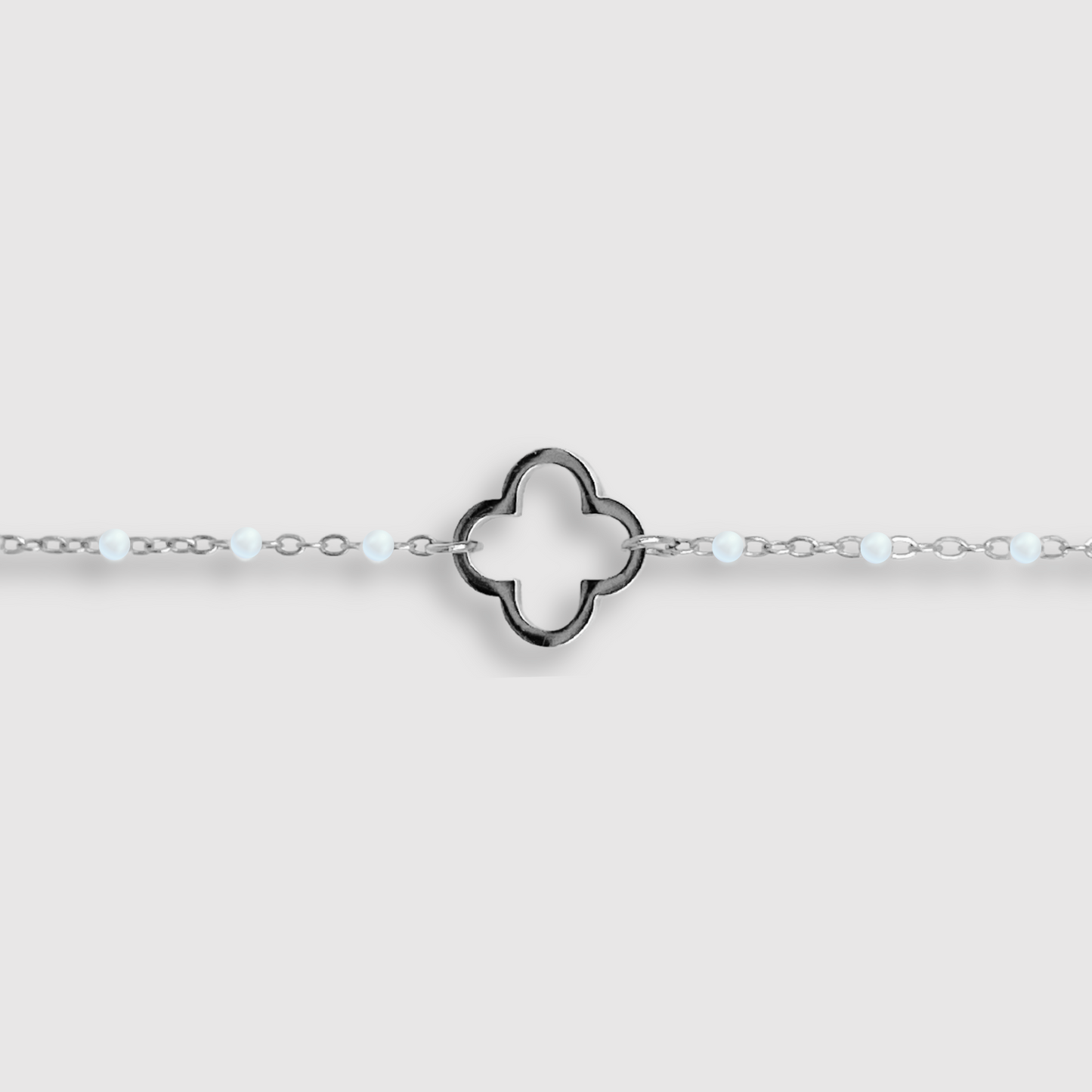 Bracelet Présage-perles, acier inoxydable, trèfle, perles, ajustable, couleur argent, perles blanches