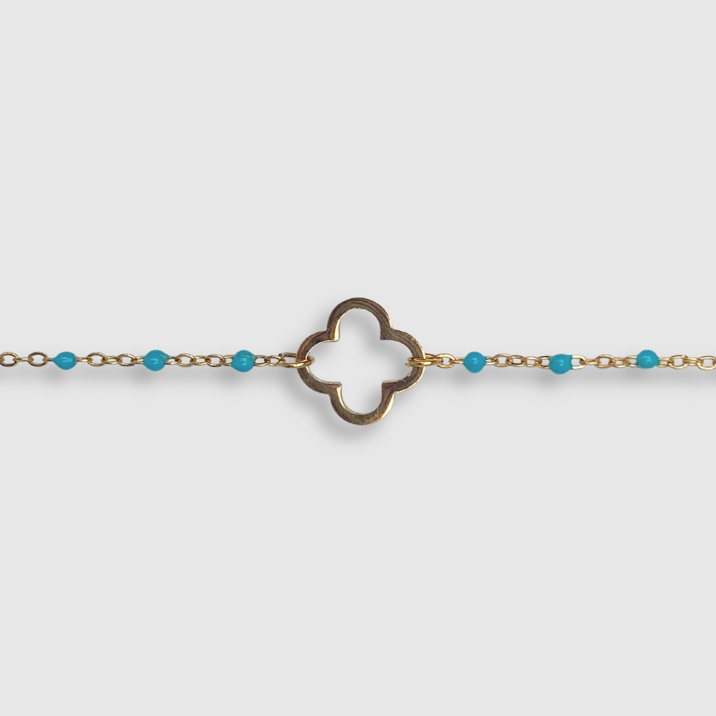 Bracelet Présage-perles, acier inoxydable, trèfle, perles, ajustable, couleur or, perles turquoises