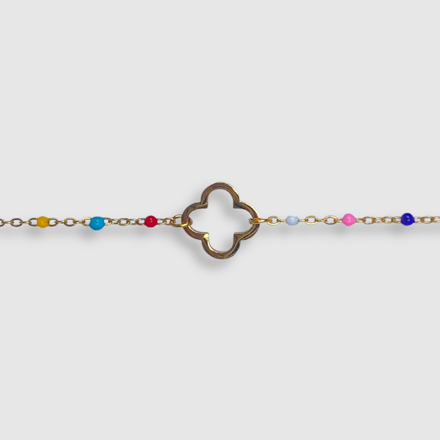 Bracelet Présage-perles, acier inoxydable, trèfle, perles, ajustable, couleur or, perles multicolores