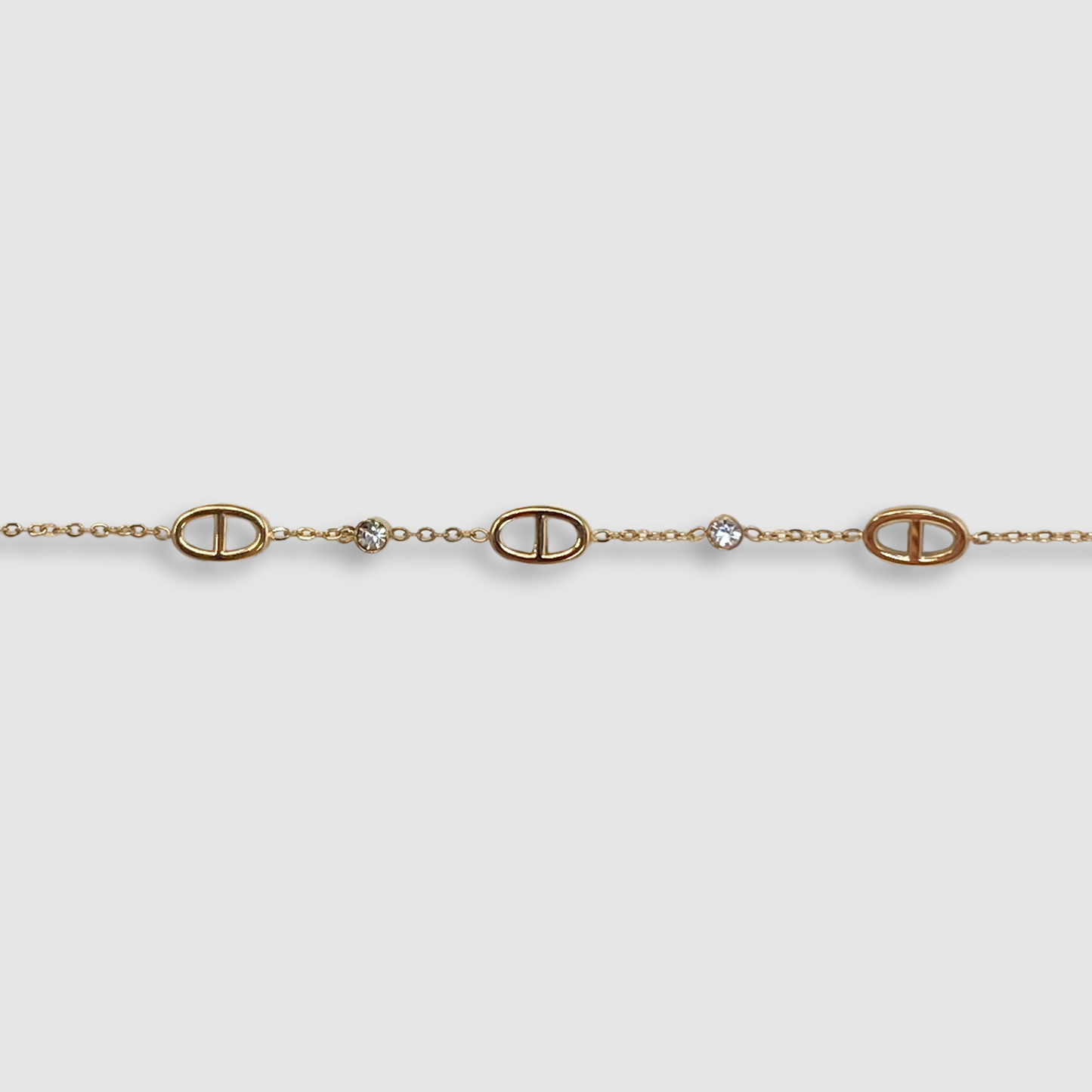 Bracelet ajustable, acier inoxydable, 3 maillons, 2 strass, or