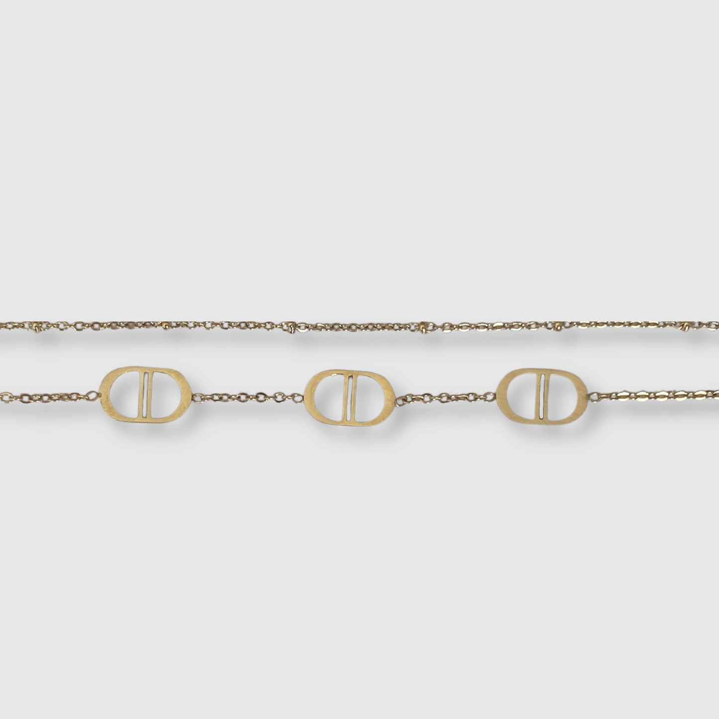 Bracelet Rêvira-double, acier inoxydable, 3 maillons, bracelet double ajustable, couleur or